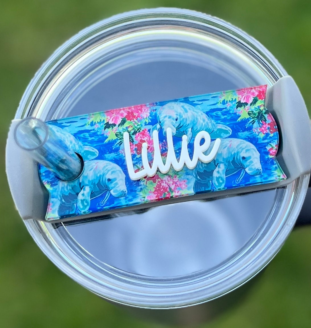 Personalized Manatee Tumbler Name Topper, Nautical Name Plate, Custom Sea Life Name Tag, 20oz 30oz 40oz Lid, Beach Lover Gift, Florida gift