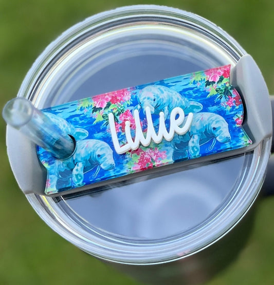 Personalized Manatee Tumbler Name Topper, Nautical Name Plate, Custom Sea Life Name Tag, 20oz 30oz 40oz Lid, Beach Lover Gift, Florida gift