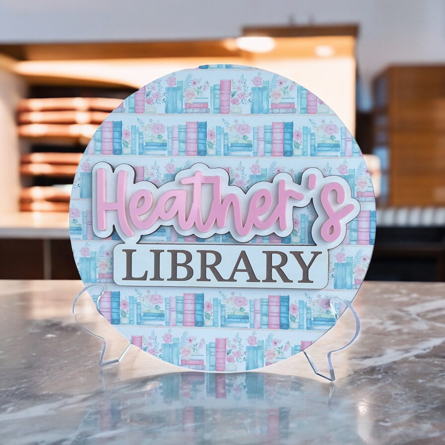 Personalized Library Sign, Custom Book Lover Gift for Her, Book Shelf Decor for Reader, Bookshelf Sign for Book Nook, Bookish Gift