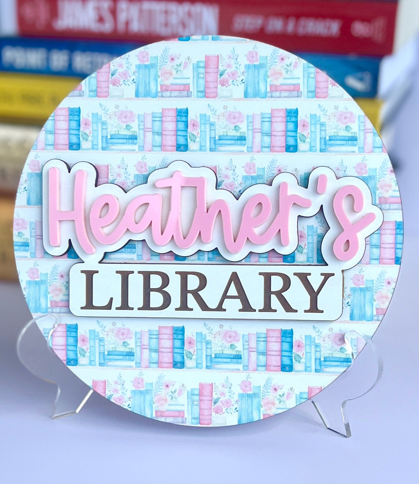 Personalized Library Sign, Custom Book Lover Gift for Her, Book Shelf Decor for Reader, Bookshelf Sign for Book Nook, Bookish Gift
