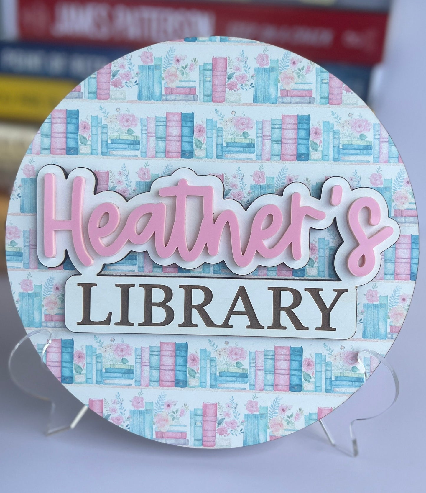 Personalized Library Sign, Custom Book Lover Gift for Her, Book Shelf Decor for Reader, Bookshelf Sign for Book Nook, Bookish Gift