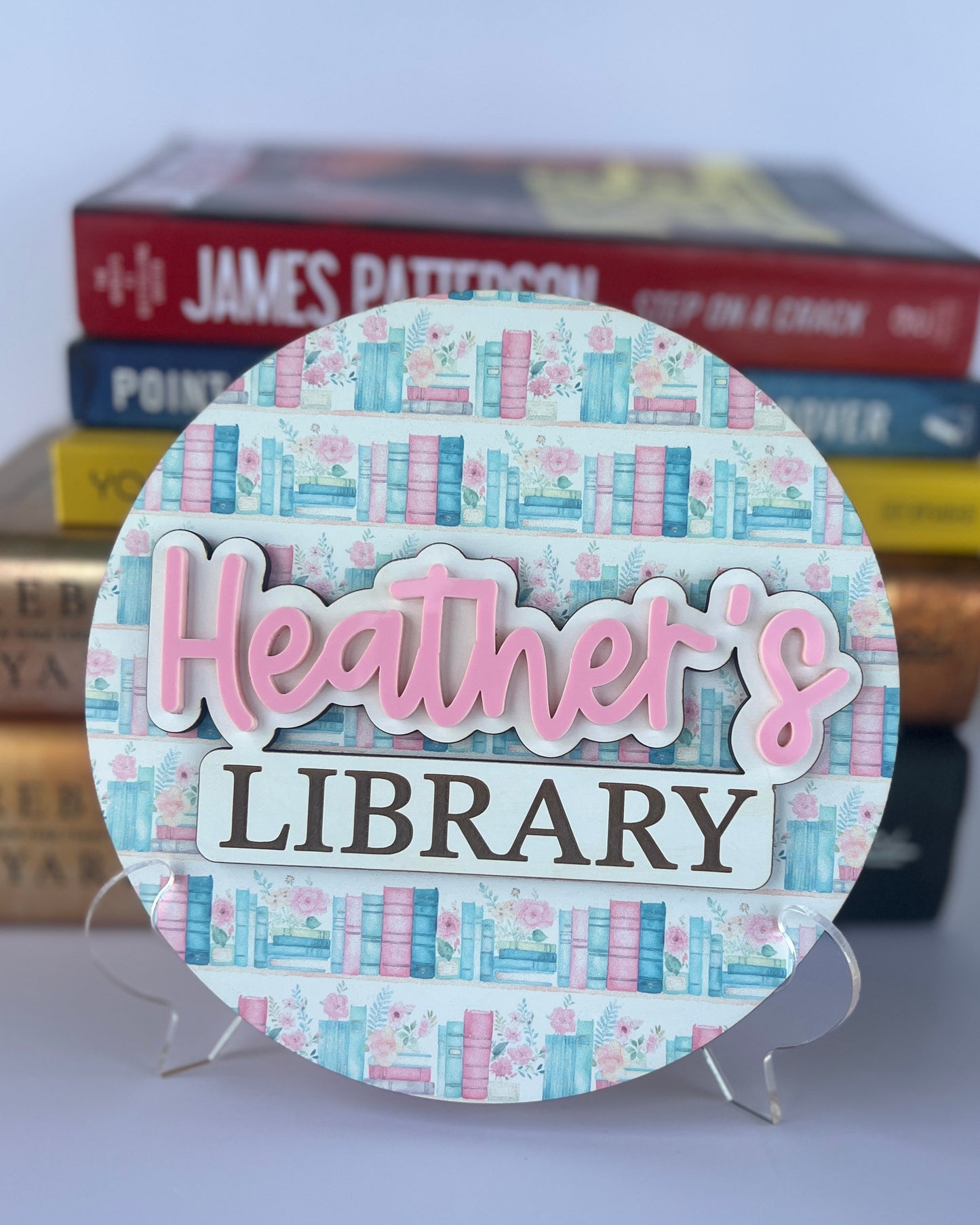 Personalized Library Sign, Custom Book Lover Gift for Her, Book Shelf Decor for Reader, Bookshelf Sign for Book Nook, Bookish Gift