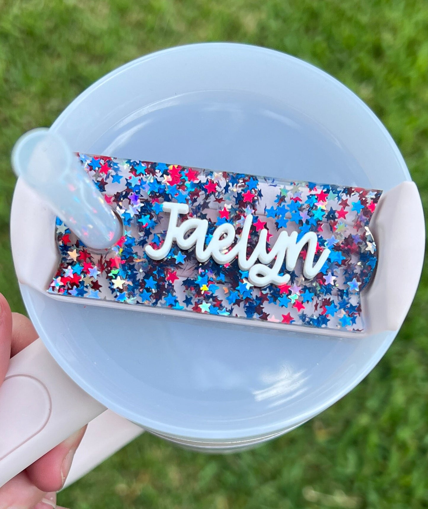 Personalized Patriotic Tumbler Name Topper, 4th of July Name Plate, Custom USA Name Tag, 20oz 30oz 40oz, Red White Blue