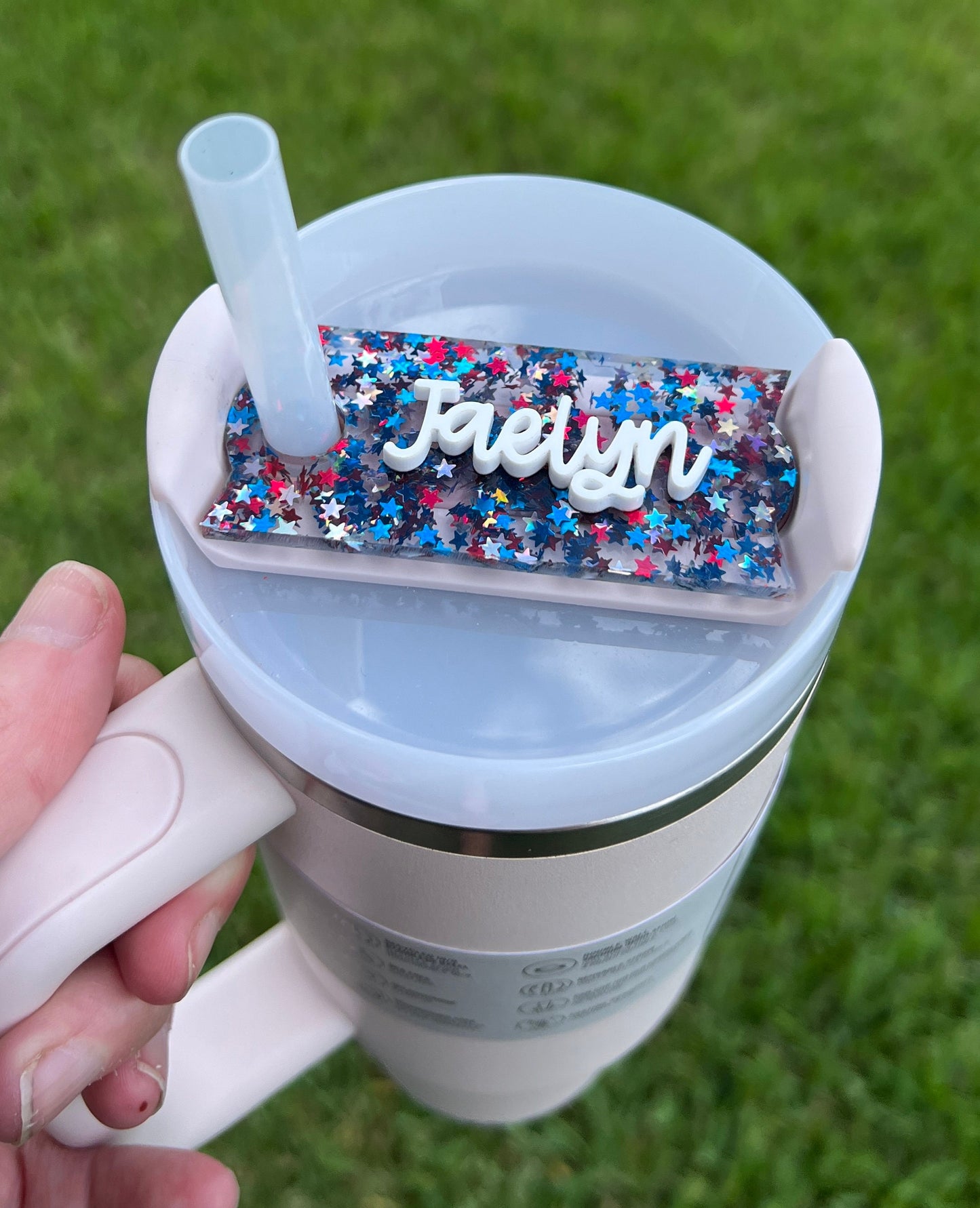 Personalized Patriotic Tumbler Name Topper, 4th of July Name Plate, Custom USA Name Tag, 20oz 30oz 40oz, Red White Blue