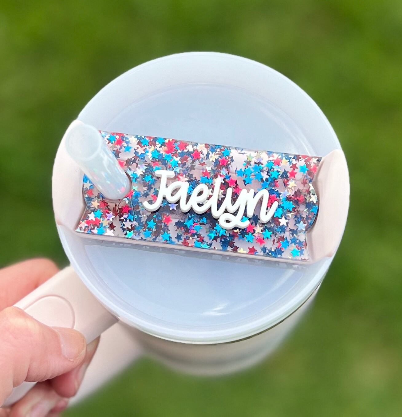Personalized Patriotic Tumbler Name Topper, 4th of July Name Plate, Custom USA Name Tag, 20oz 30oz 40oz, Red White Blue