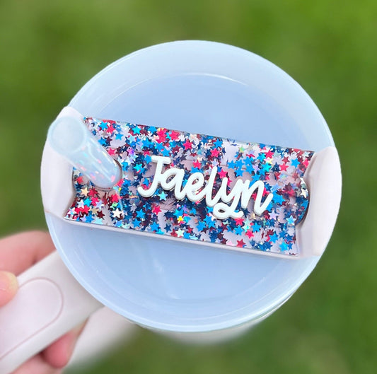 Personalized Patriotic Tumbler Name Topper, 4th of July Name Plate, Custom USA Name Tag, 20oz 30oz 40oz, Red White Blue