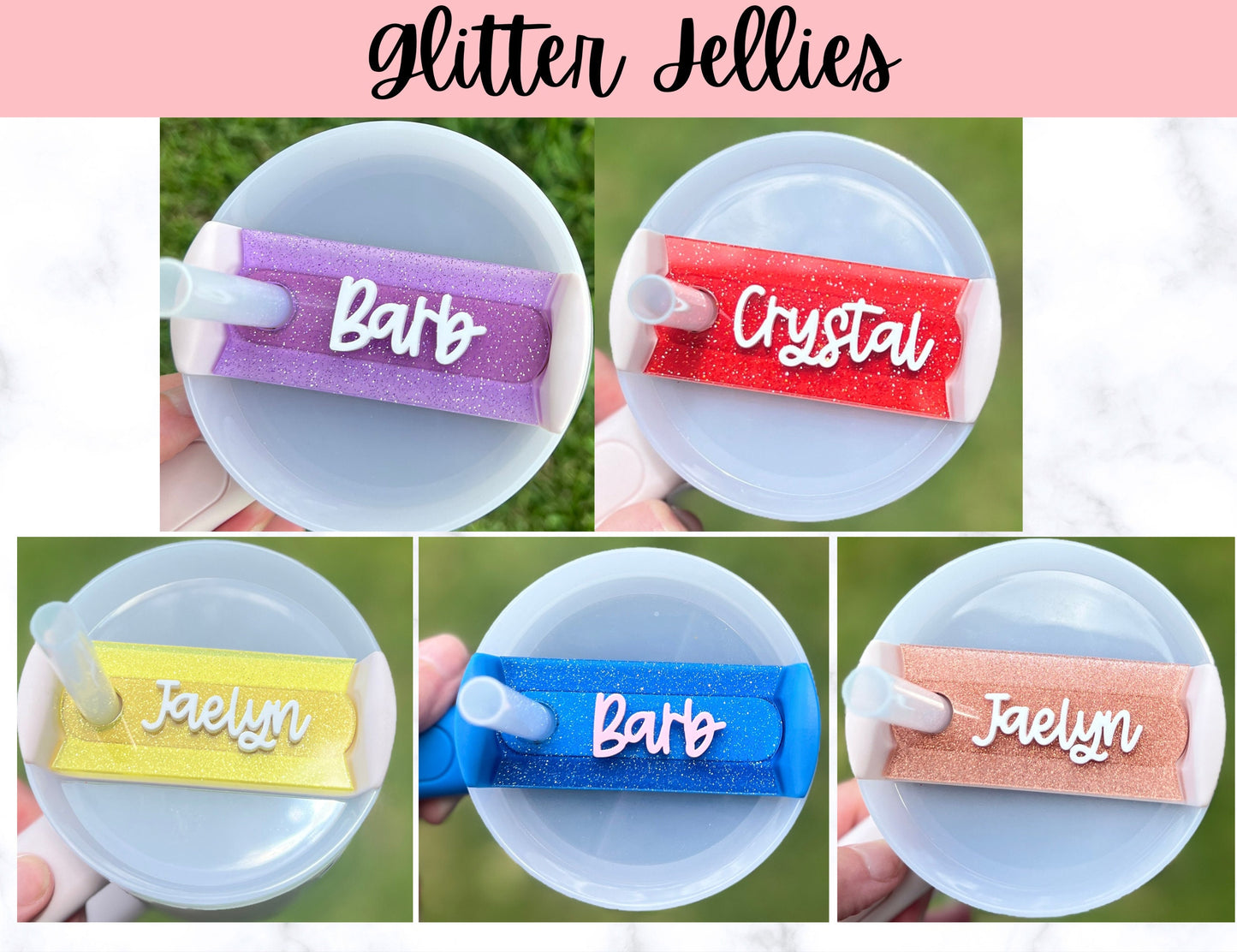 Personalized Tumbler Name Topper, Custom Name Plate for her, Glitter Jellies, 20oz 30oz 40oz, Gift for Her, Birthday Gift, Bridesmaid Gift