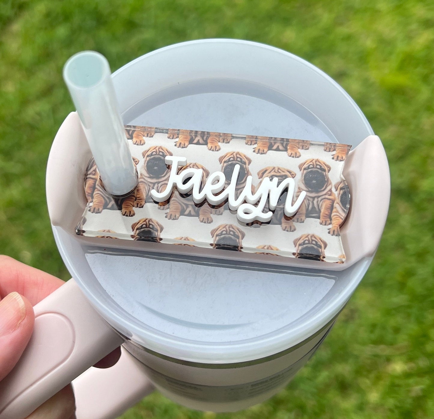 Shar Pei Breed Personalized Tumbler Name Topper, Custom Name Plate Tag, Dog Mom Gift, New Puppy present, 30oz 40oz, Stanley Lid, Dog Lover