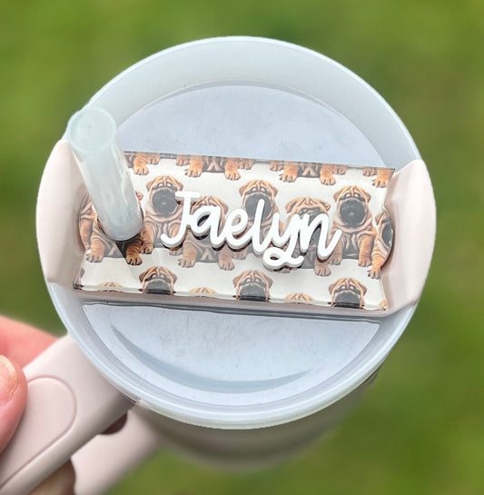 Shar Pei Breed Personalized Tumbler Name Topper, Custom Name Plate Tag, Dog Mom Gift, New Puppy present, 30oz 40oz, Stanley Lid, Dog Lover