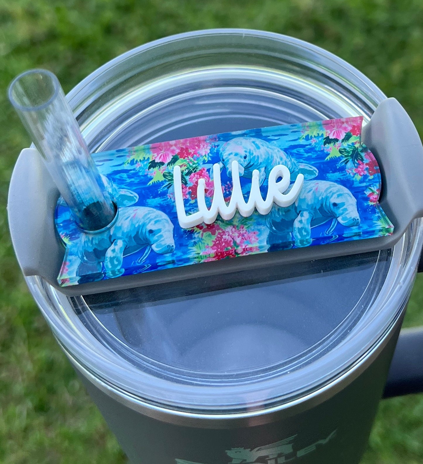 Personalized Manatee Tumbler Name Topper, Nautical Name Plate, Custom Sea Life Name Tag, 20oz 30oz 40oz Lid, Beach Lover Gift, Florida gift