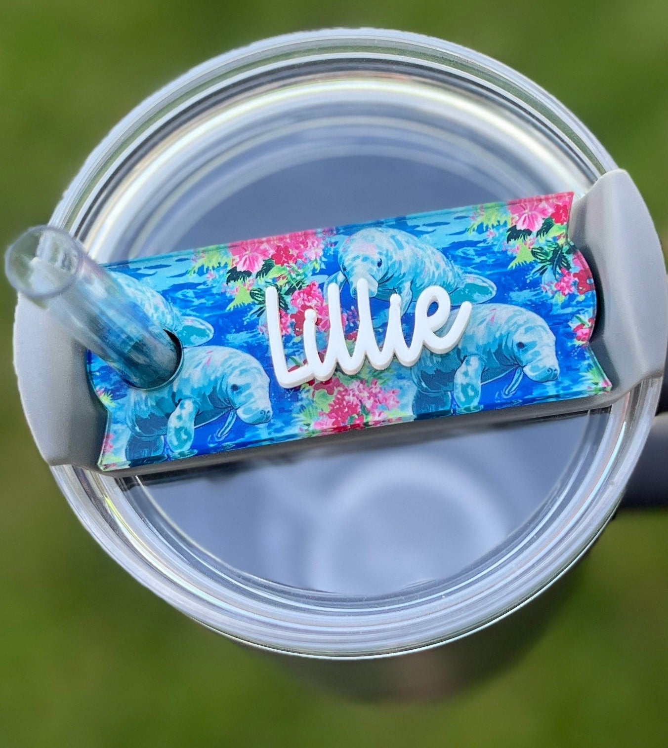 Personalized Manatee Tumbler Name Topper, Nautical Name Plate, Custom Sea Life Name Tag, 20oz 30oz 40oz Lid, Beach Lover Gift, Florida gift