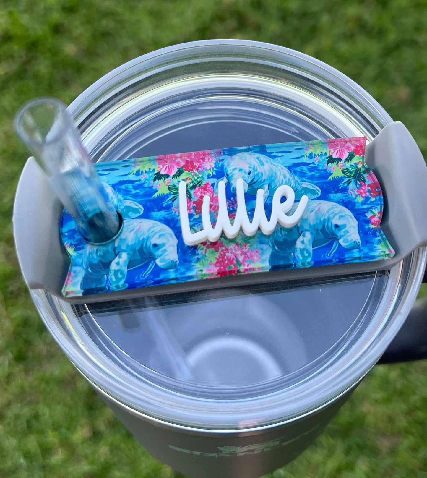 Personalized Manatee Tumbler Name Topper, Nautical Name Plate, Custom Sea Life Name Tag, 20oz 30oz 40oz Lid, Beach Lover Gift, Florida gift
