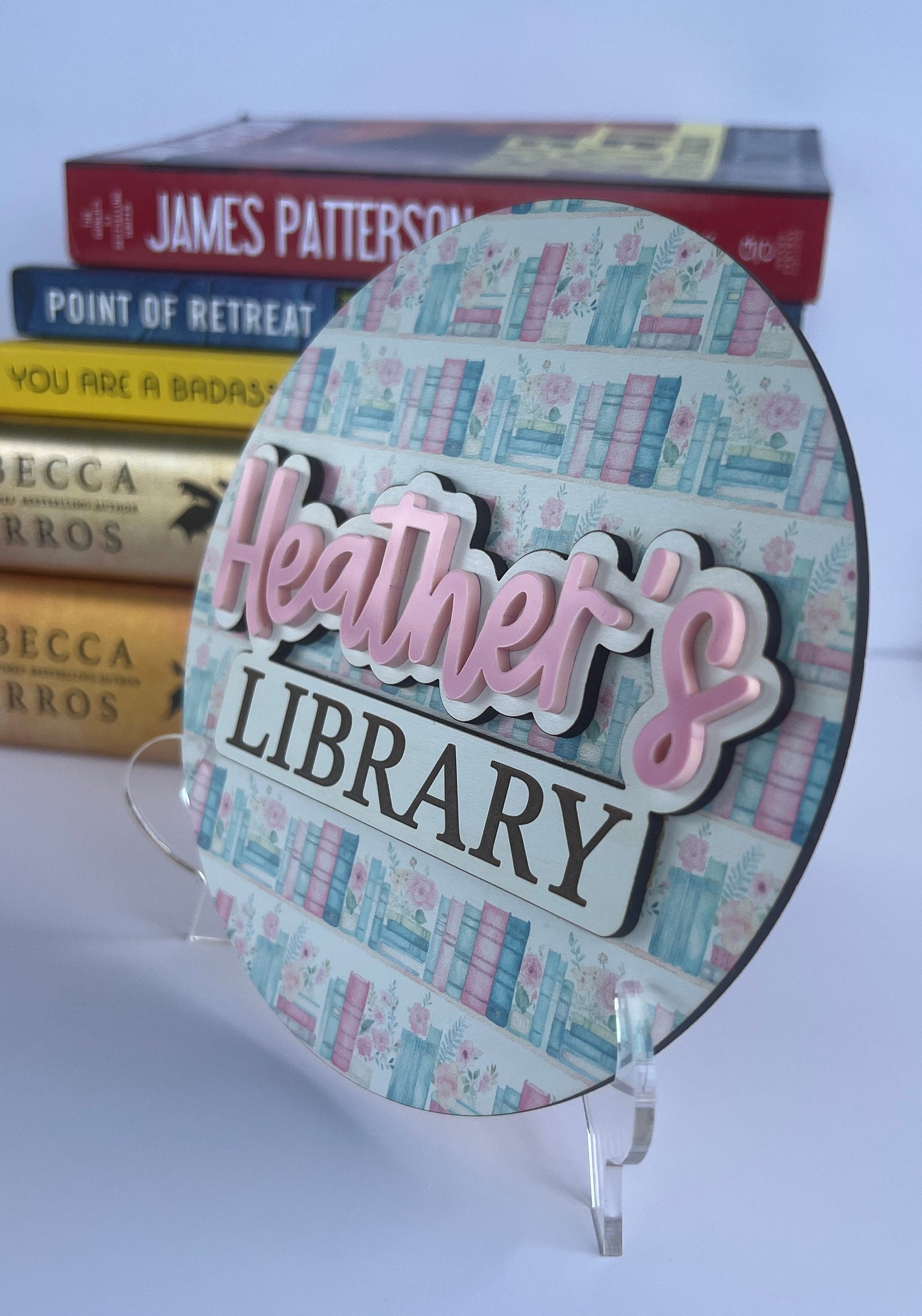 Personalized Library Sign, Custom Book Lover Gift for Her, Book Shelf Decor for Reader, Bookshelf Sign for Book Nook, Bookish Gift