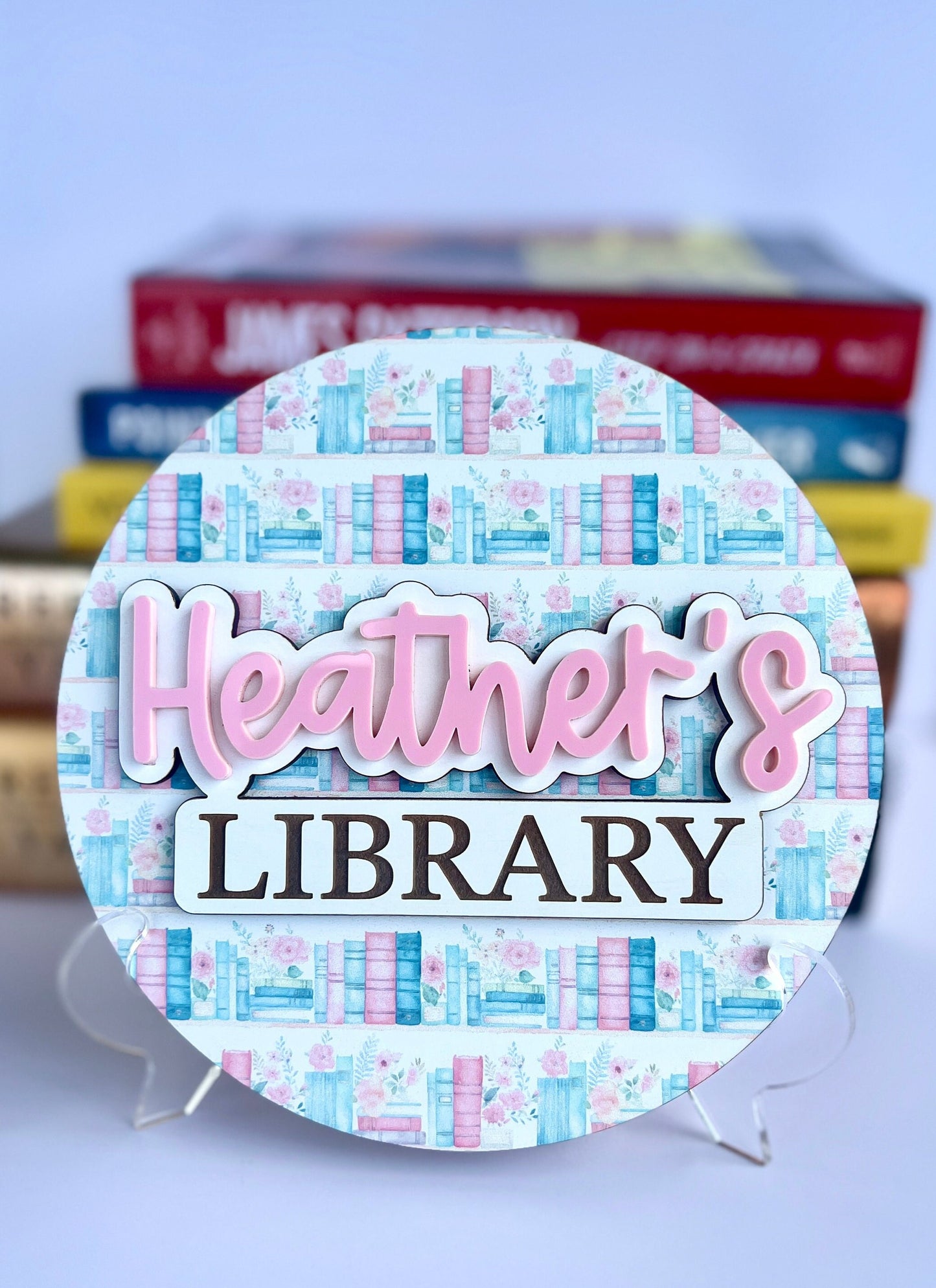 Personalized Library Sign, Custom Book Lover Gift for Her, Book Shelf Decor for Reader, Bookshelf Sign for Book Nook, Bookish Gift