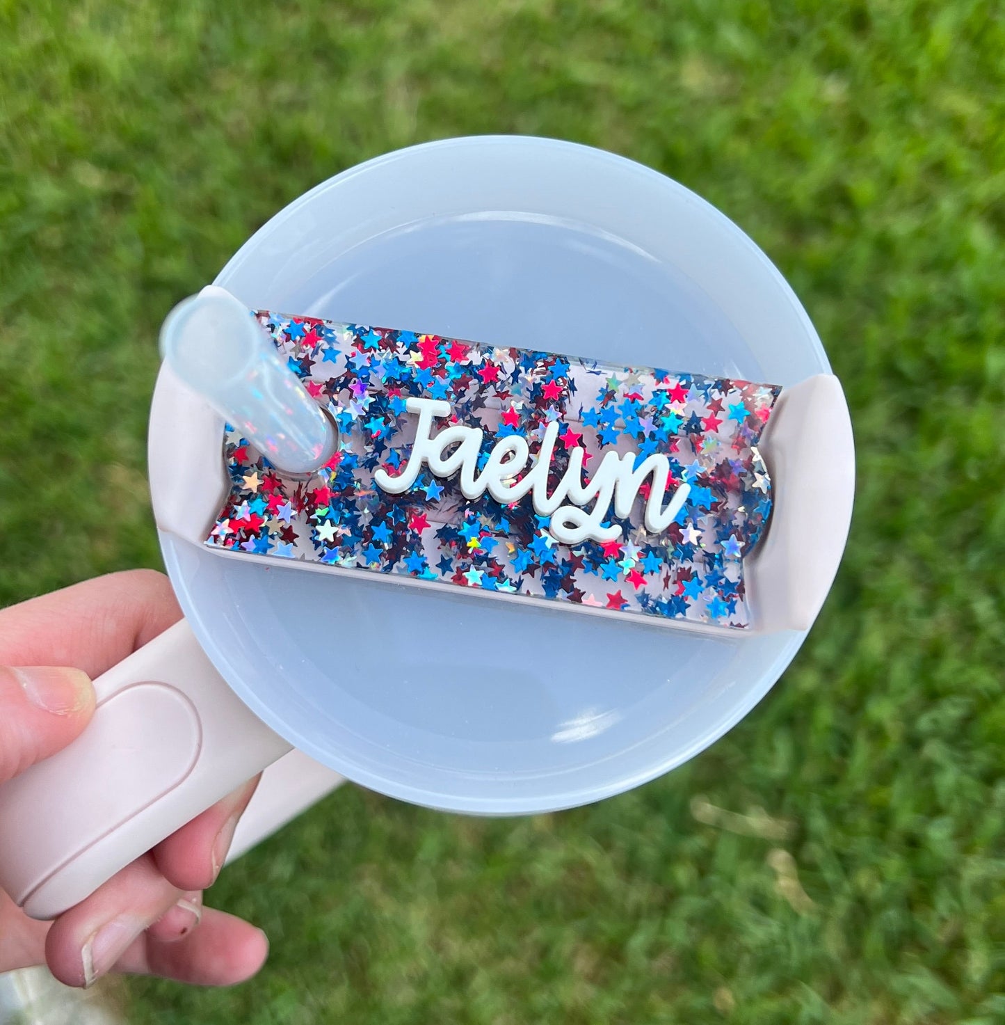 Personalized Patriotic Tumbler Name Topper, 4th of July Name Plate, Custom USA Name Tag, 20oz 30oz 40oz, Red White Blue