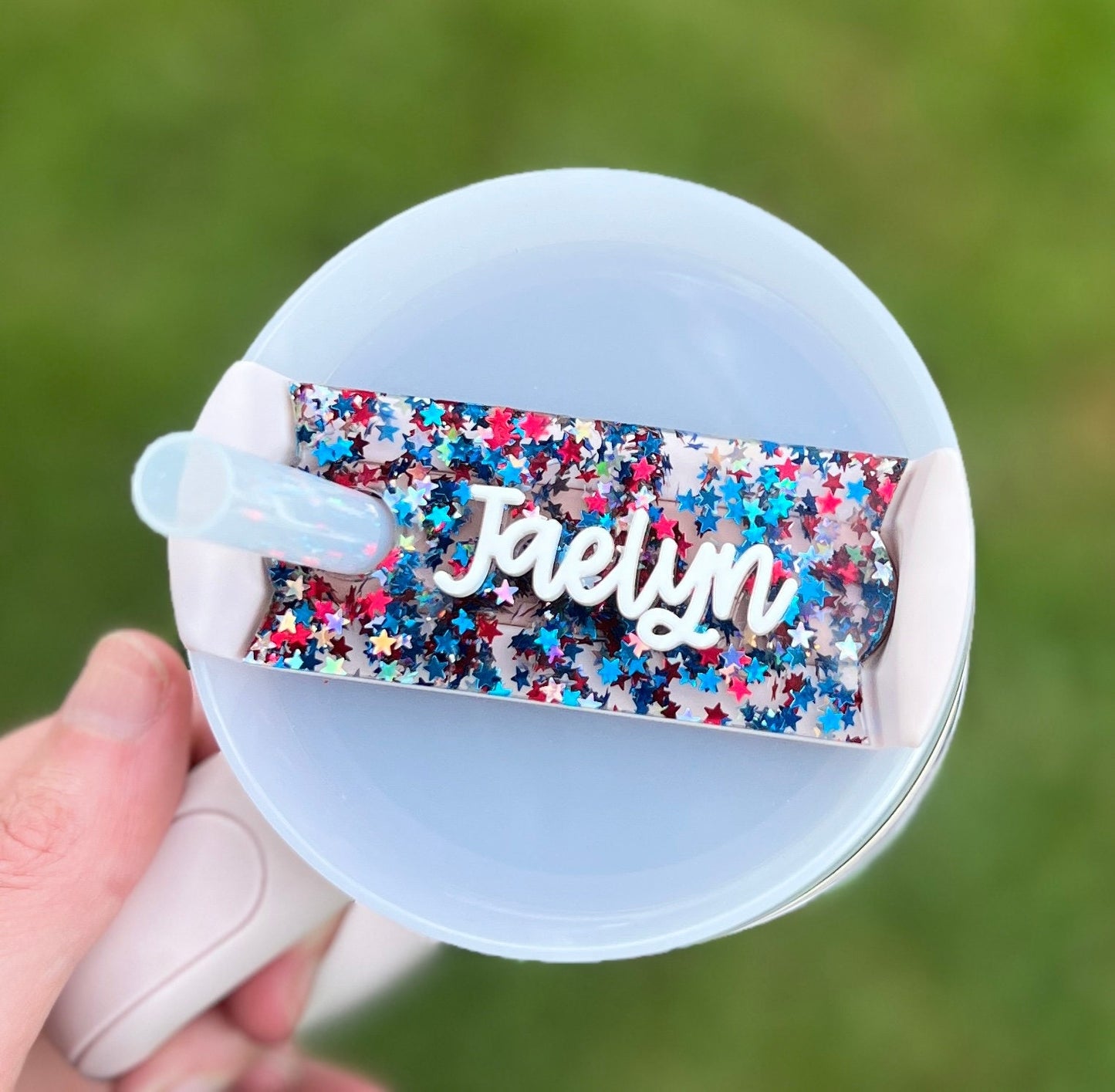 Personalized Patriotic Tumbler Name Topper, 4th of July Name Plate, Custom USA Name Tag, 20oz 30oz 40oz, Red White Blue