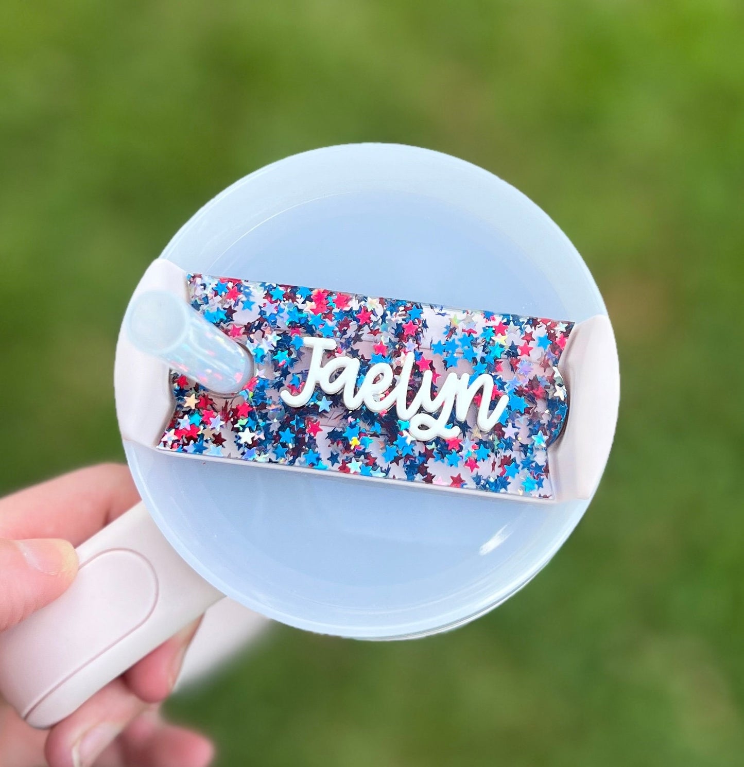 Personalized Patriotic Tumbler Name Topper, 4th of July Name Plate, Custom USA Name Tag, 20oz 30oz 40oz, Red White Blue