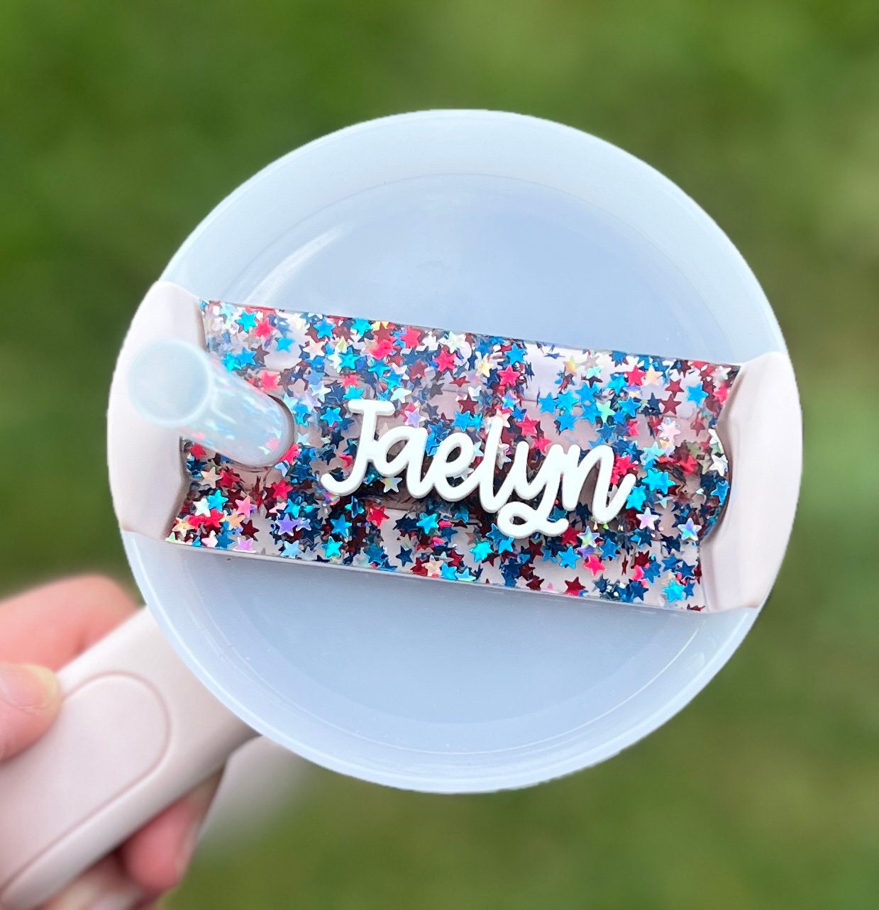 Personalized Patriotic Tumbler Name Topper, 4th of July Name Plate, Custom USA Name Tag, 20oz 30oz 40oz, Red White Blue