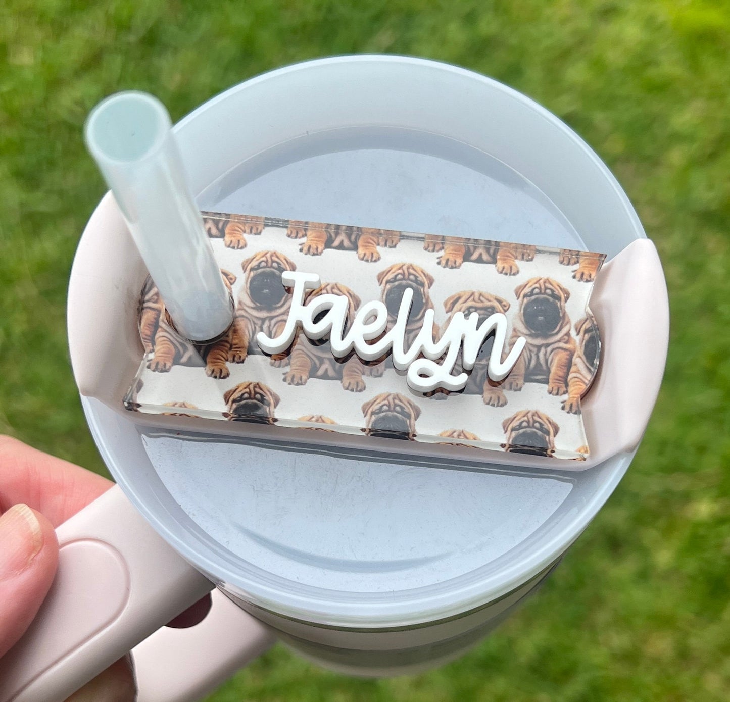 Shar Pei Breed Personalized Tumbler Name Topper, Custom Name Plate Tag, Dog Mom Gift, New Puppy present, 30oz 40oz, Stanley Lid, Dog Lover