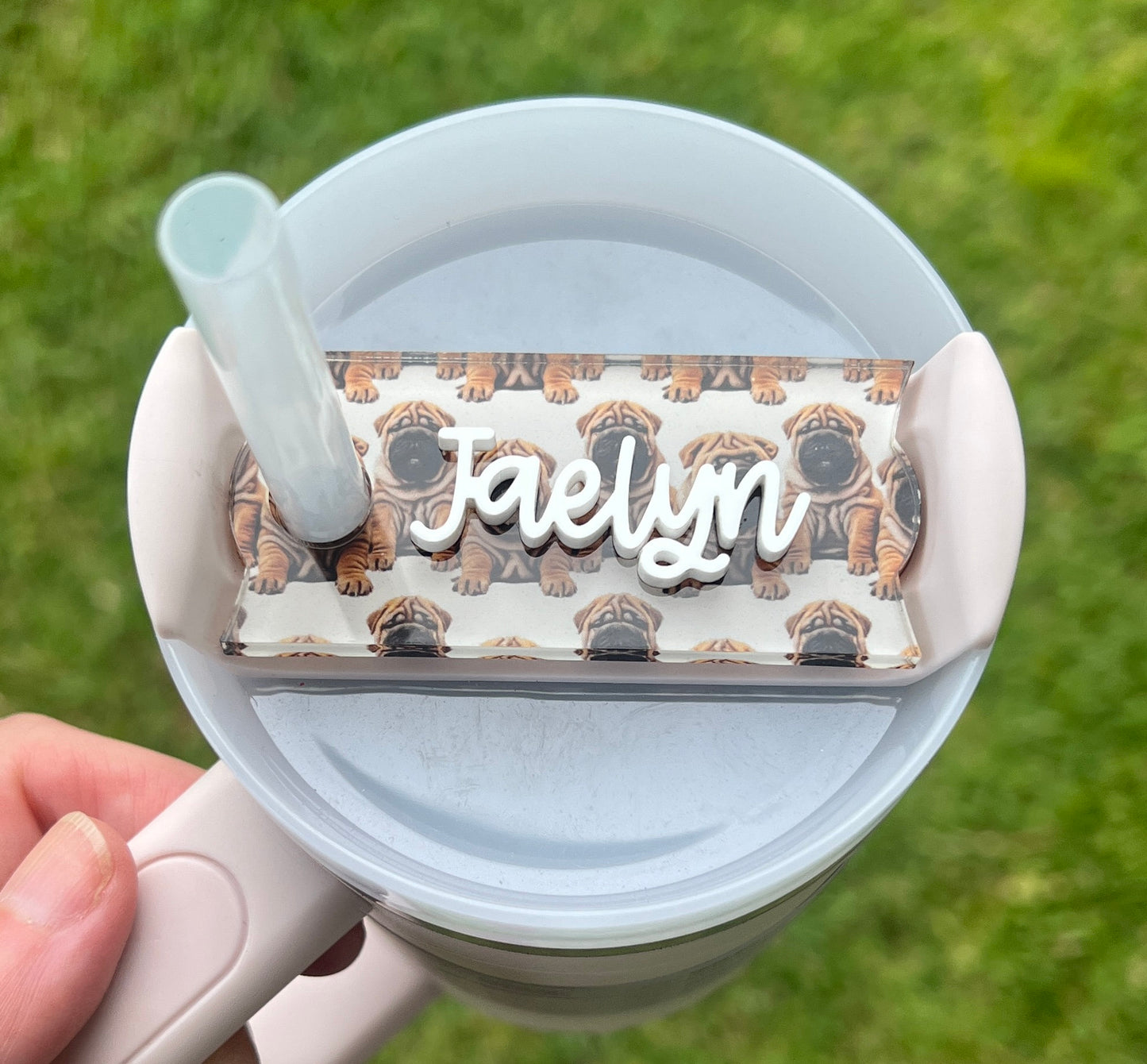 Shar Pei Breed Personalized Tumbler Name Topper, Custom Name Plate Tag, Dog Mom Gift, New Puppy present, 30oz 40oz, Stanley Lid, Dog Lover