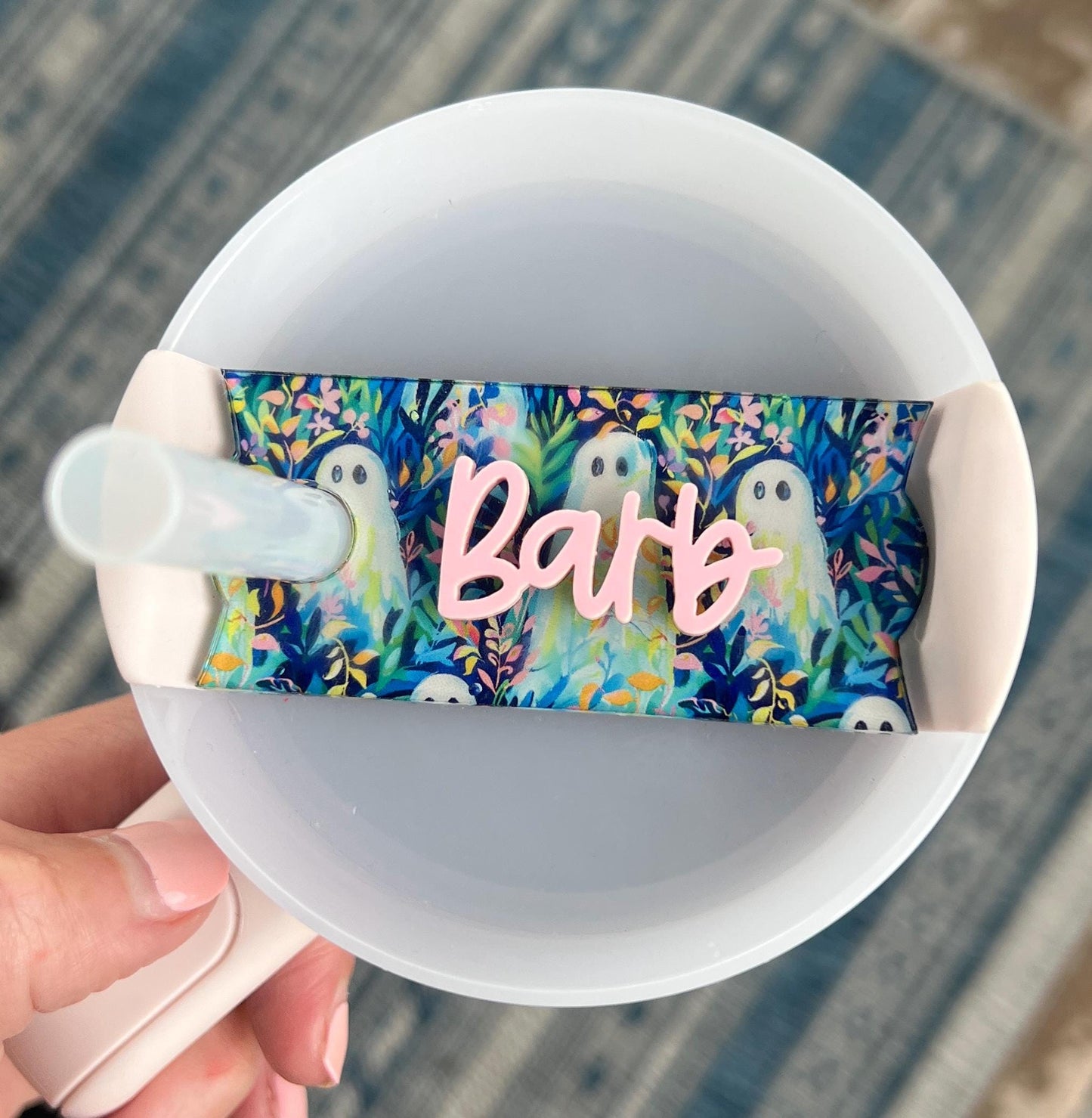 Personalized Preppy Ghost Tumbler Name Topper 20oz 30oz 40oz, Custom Plate Tag, Halloween Present, Trendy Gift for Spooky Season