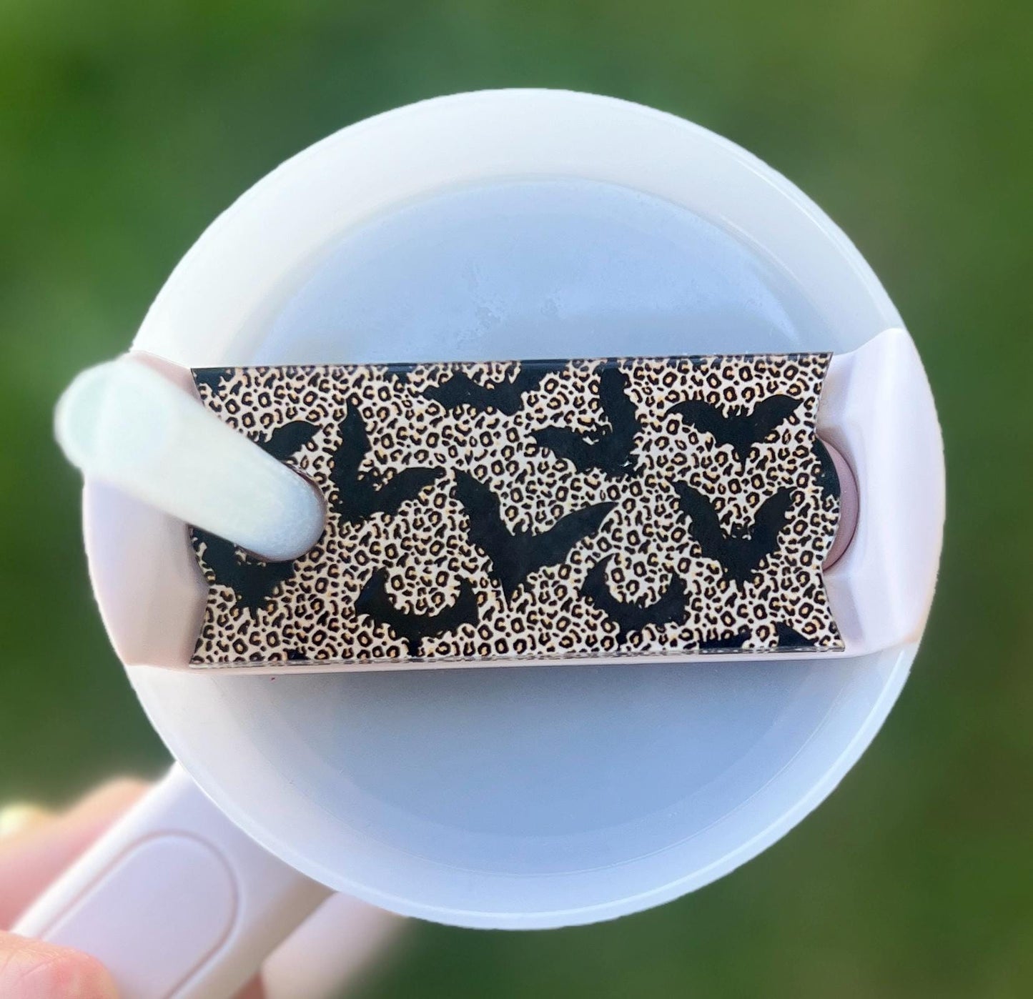 Personalized Leopard Bats Tumbler Name Topper 20oz 30oz 40oz, Custom Plate Tag, Halloween Present, Trendy Gift for Spooky Season, Batty