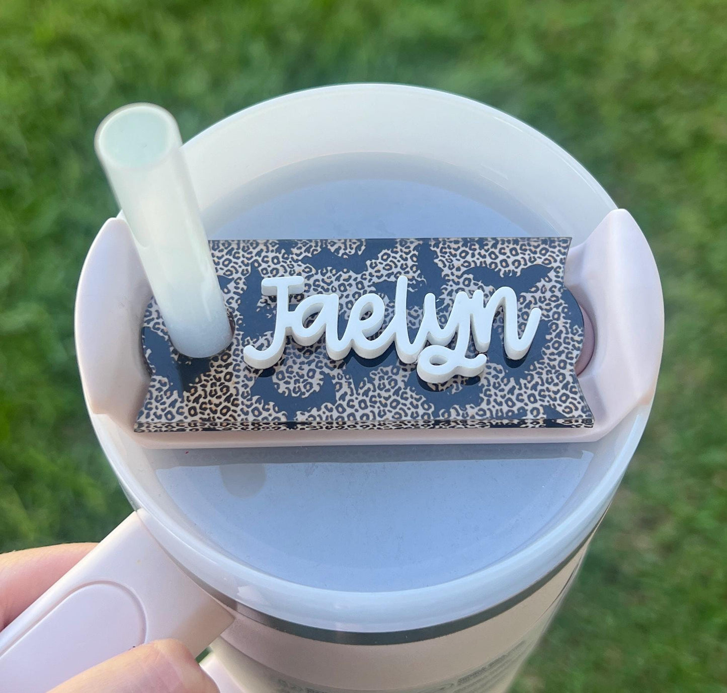 Personalized Leopard Bats Tumbler Name Topper 20oz 30oz 40oz, Custom Plate Tag, Halloween Present, Trendy Gift for Spooky Season, Batty