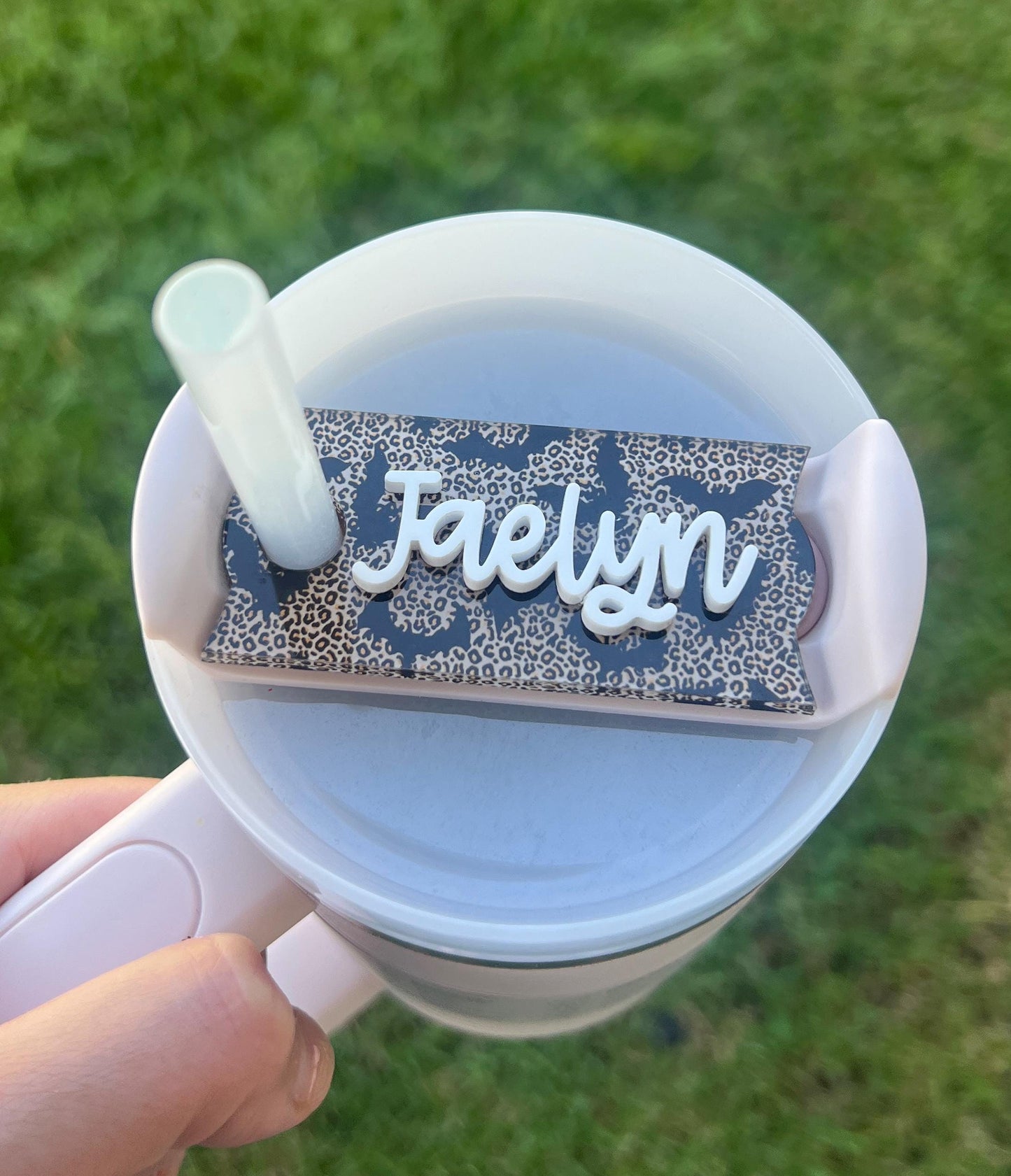 Personalized Leopard Bats Tumbler Name Topper 20oz 30oz 40oz, Custom Plate Tag, Halloween Present, Trendy Gift for Spooky Season, Batty