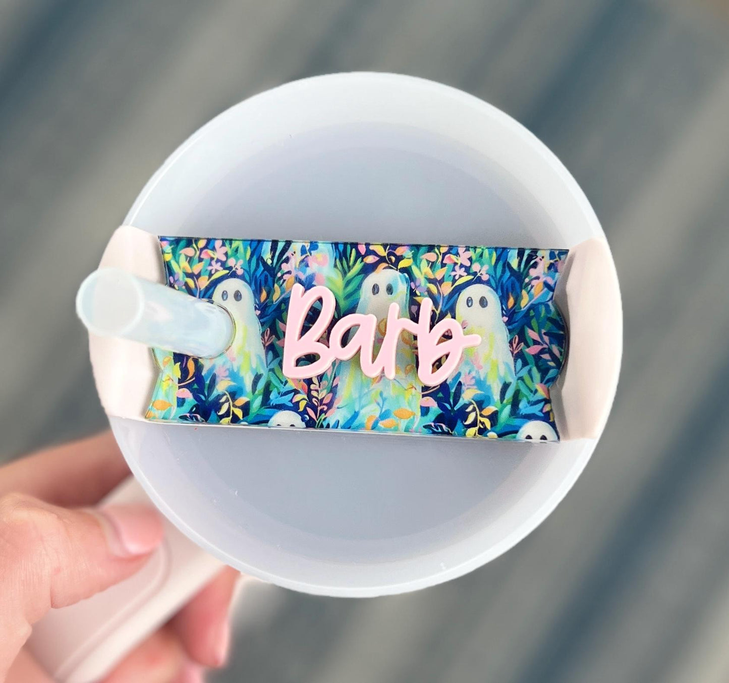 Personalized Preppy Ghost Tumbler Name Topper 20oz 30oz 40oz, Custom Plate Tag, Halloween Present, Trendy Gift for Spooky Season