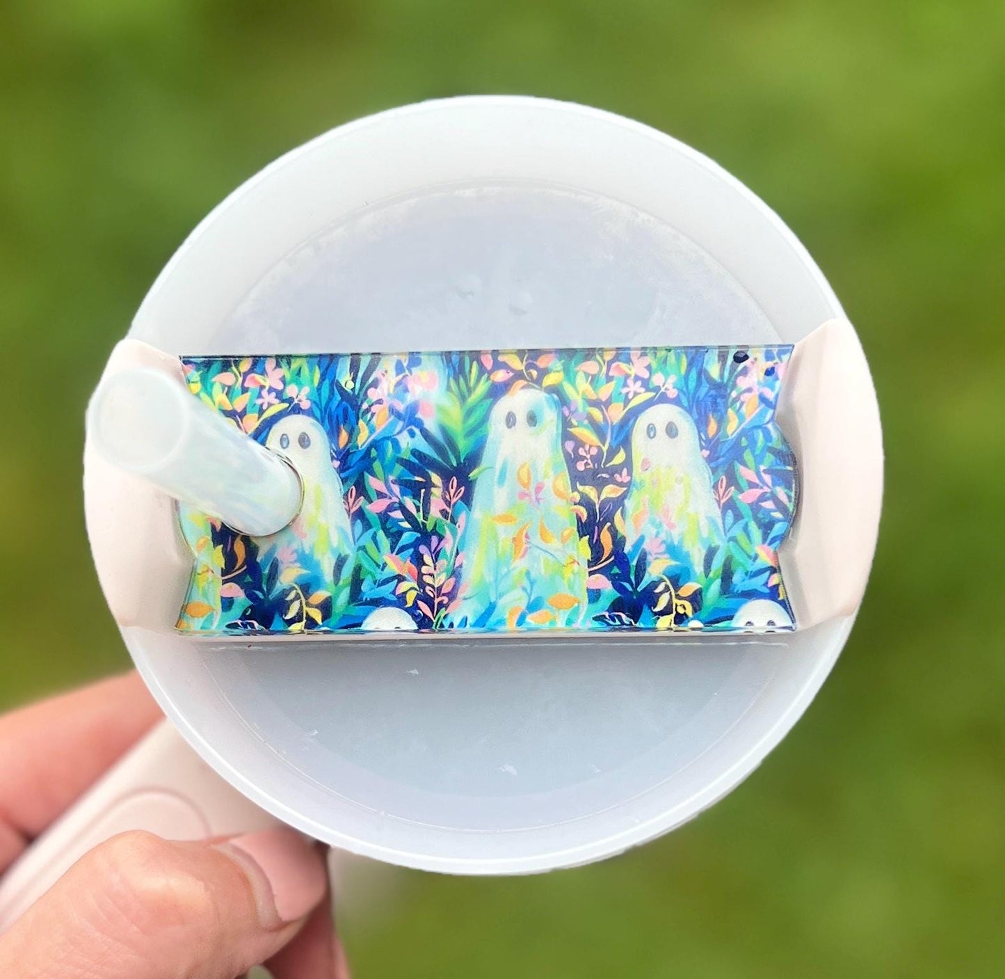 Personalized Preppy Ghost Tumbler Name Topper 20oz 30oz 40oz, Custom Plate Tag, Halloween Present, Trendy Gift for Spooky Season