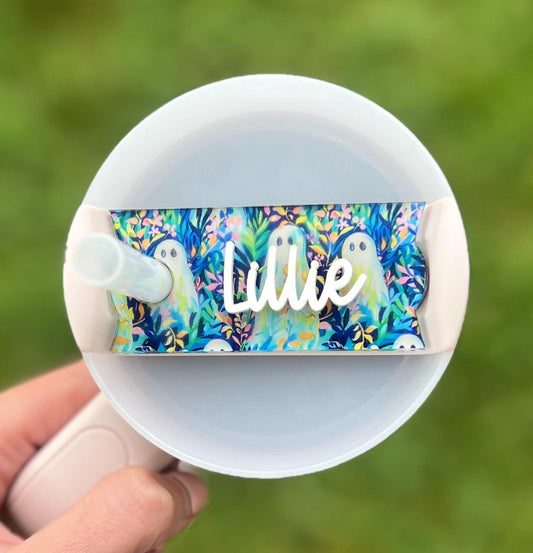 Personalized Preppy Ghost Tumbler Name Topper 20oz 30oz 40oz, Custom Plate Tag, Halloween Present, Trendy Gift for Spooky Season