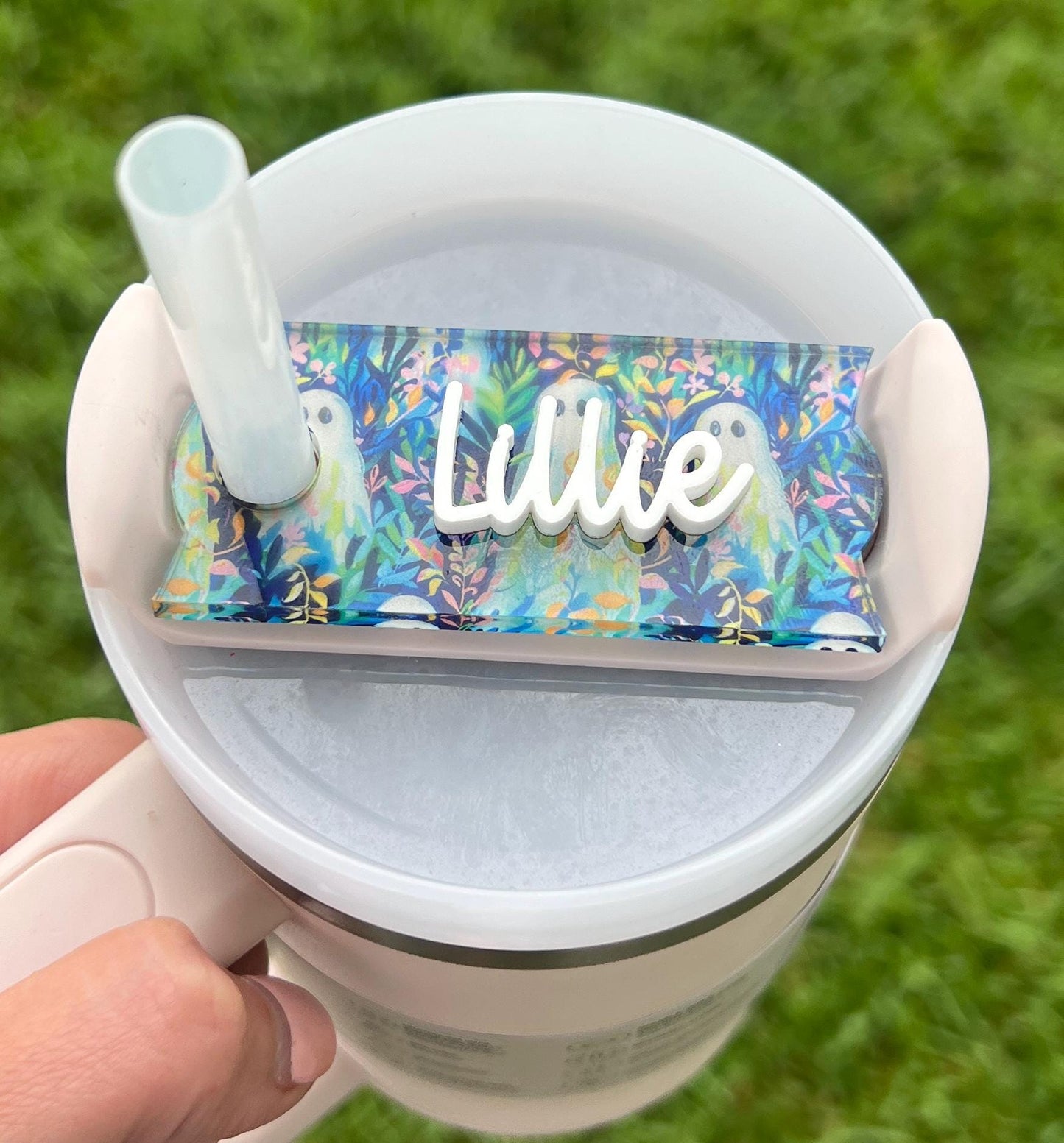 Personalized Preppy Ghost Tumbler Name Topper 20oz 30oz 40oz, Custom Plate Tag, Halloween Present, Trendy Gift for Spooky Season
