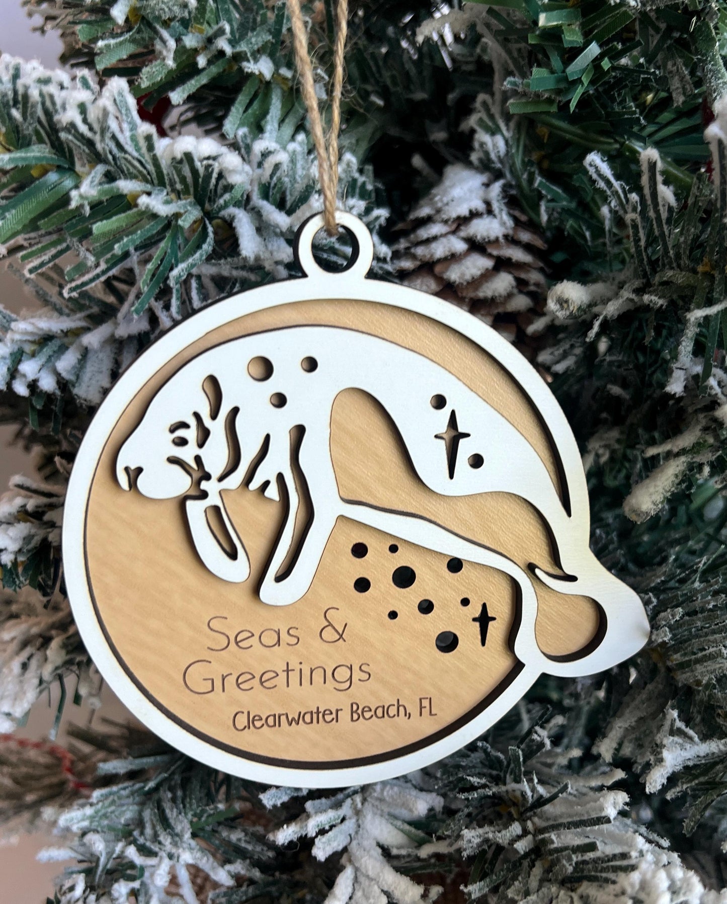 Personalized Manatee Christmas Ornament, Custom Florida Beach Present, Christmas Gift, Florida Vacation Keepsake