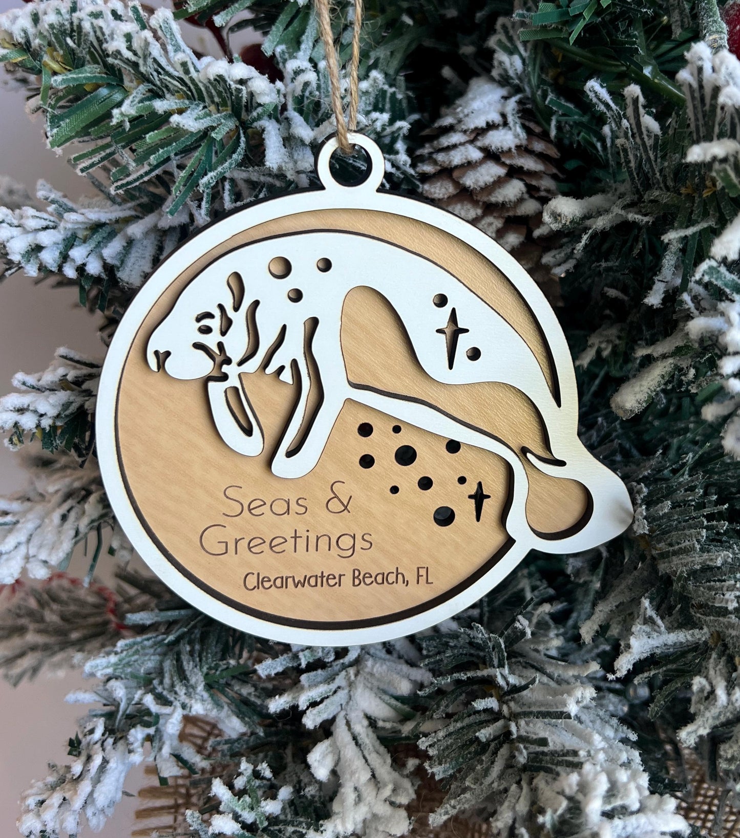 Personalized Manatee Christmas Ornament, Custom Florida Beach Present, Christmas Gift, Florida Vacation Keepsake