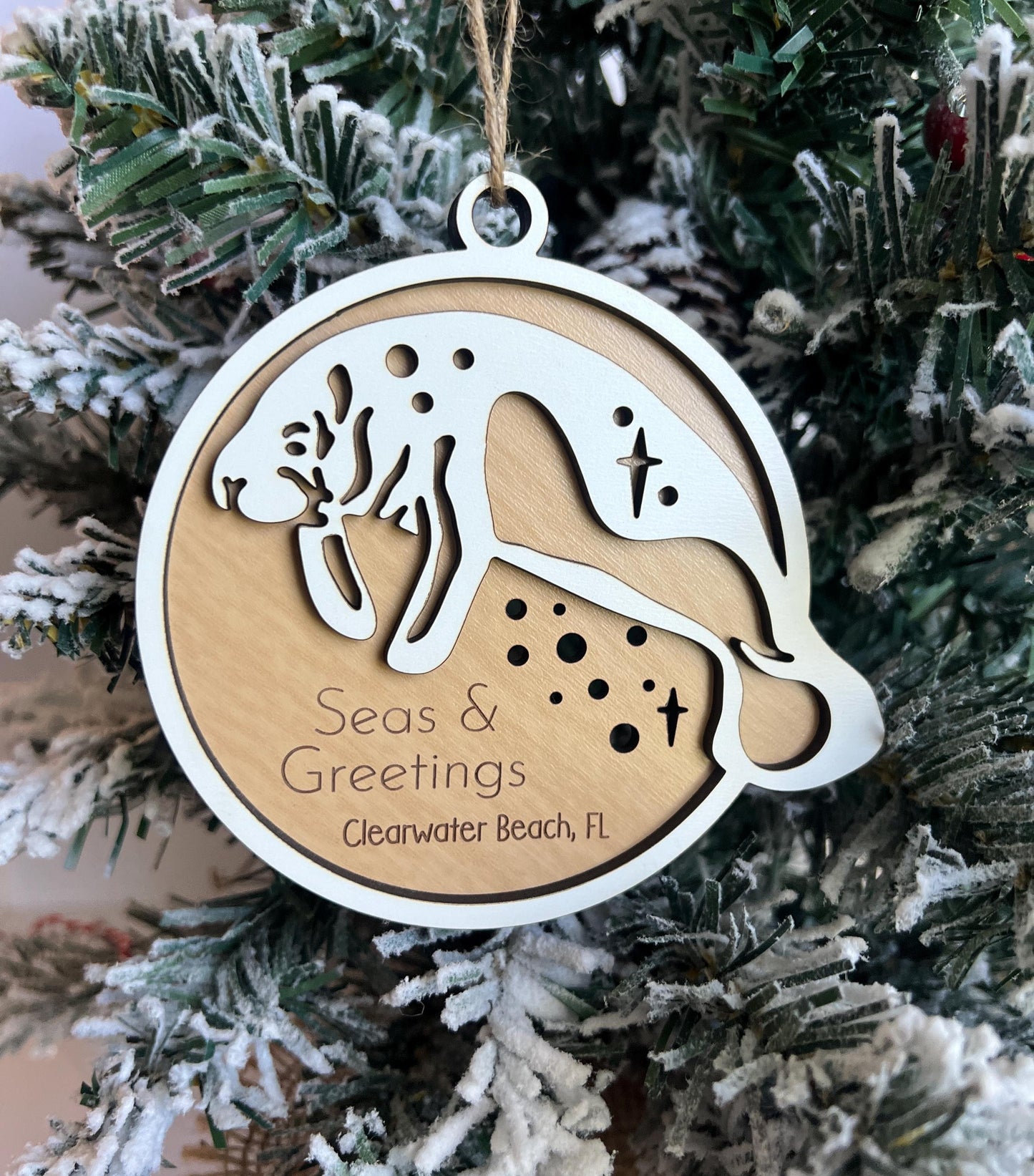 Personalized Manatee Christmas Ornament, Custom Florida Beach Present, Christmas Gift, Florida Vacation Keepsake