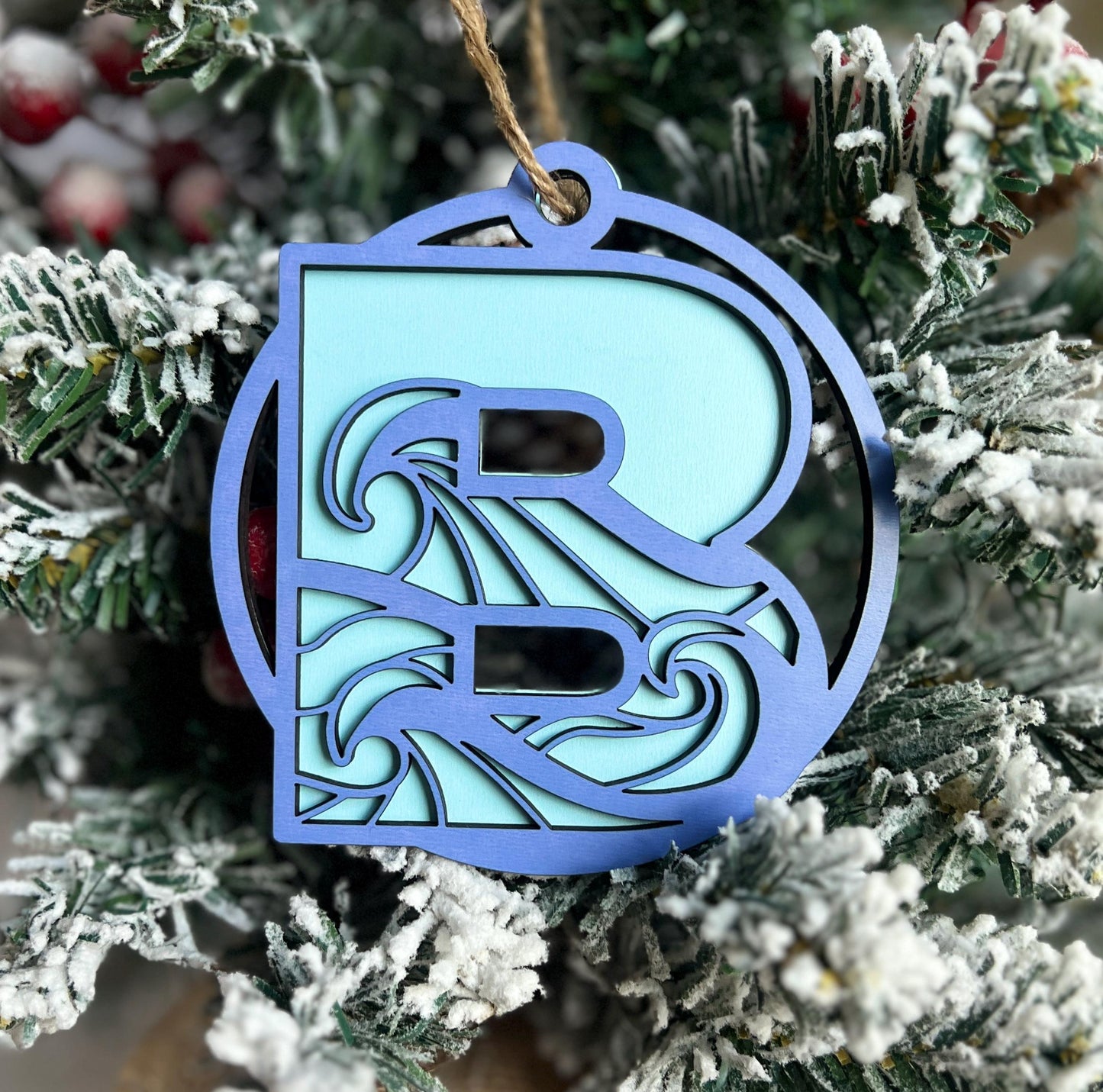 Monogram Wave Christmas Ornament, Beach Lover Gift, Florida Beach Present, Xmas Gift, Florida Vacation Keepsake, Family Monogram