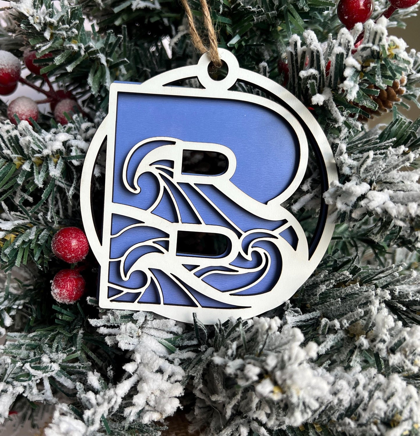 Monogram Wave Christmas Ornament, Beach Lover Gift, Florida Beach Present, Xmas Gift, Florida Vacation Keepsake, Family Monogram