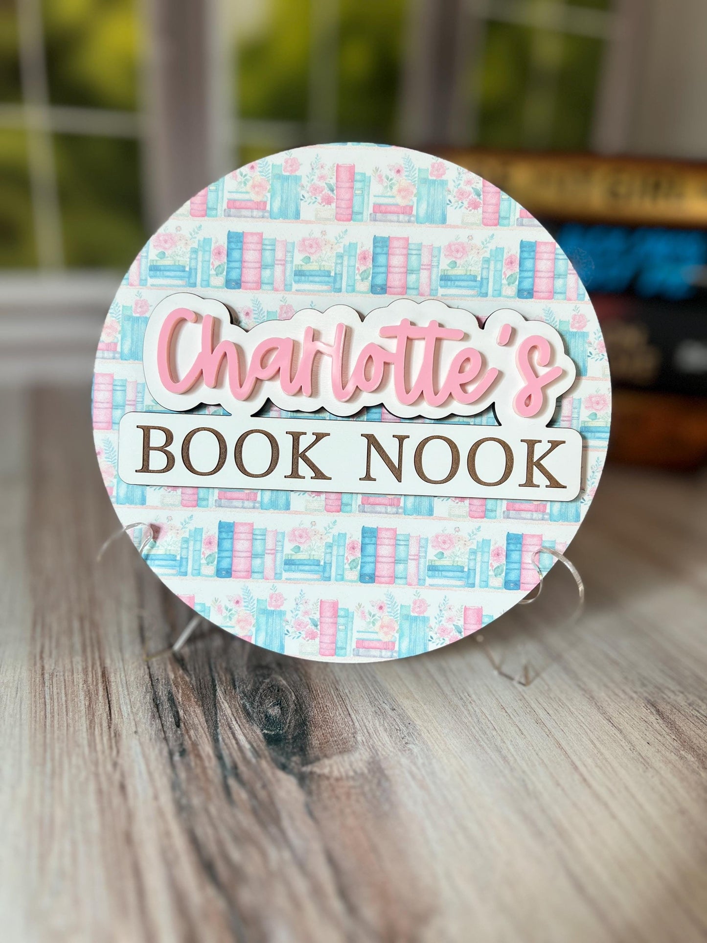 Personalized Library Sign, Custom Book Lover Gift for Her, Book Shelf Decor for Reader, Bookshelf Sign for Book Nook, Bookish Gift