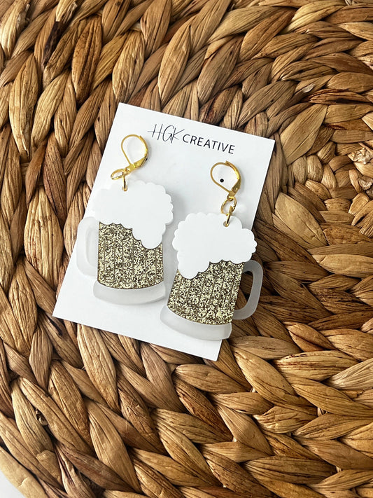 Beer Mug Layered Acrylic Earrings, St Patricks Day, Green Beer, St Patty's Gift, Beer Lover Present, Brewery Enthusiast Gift, Nickel Free