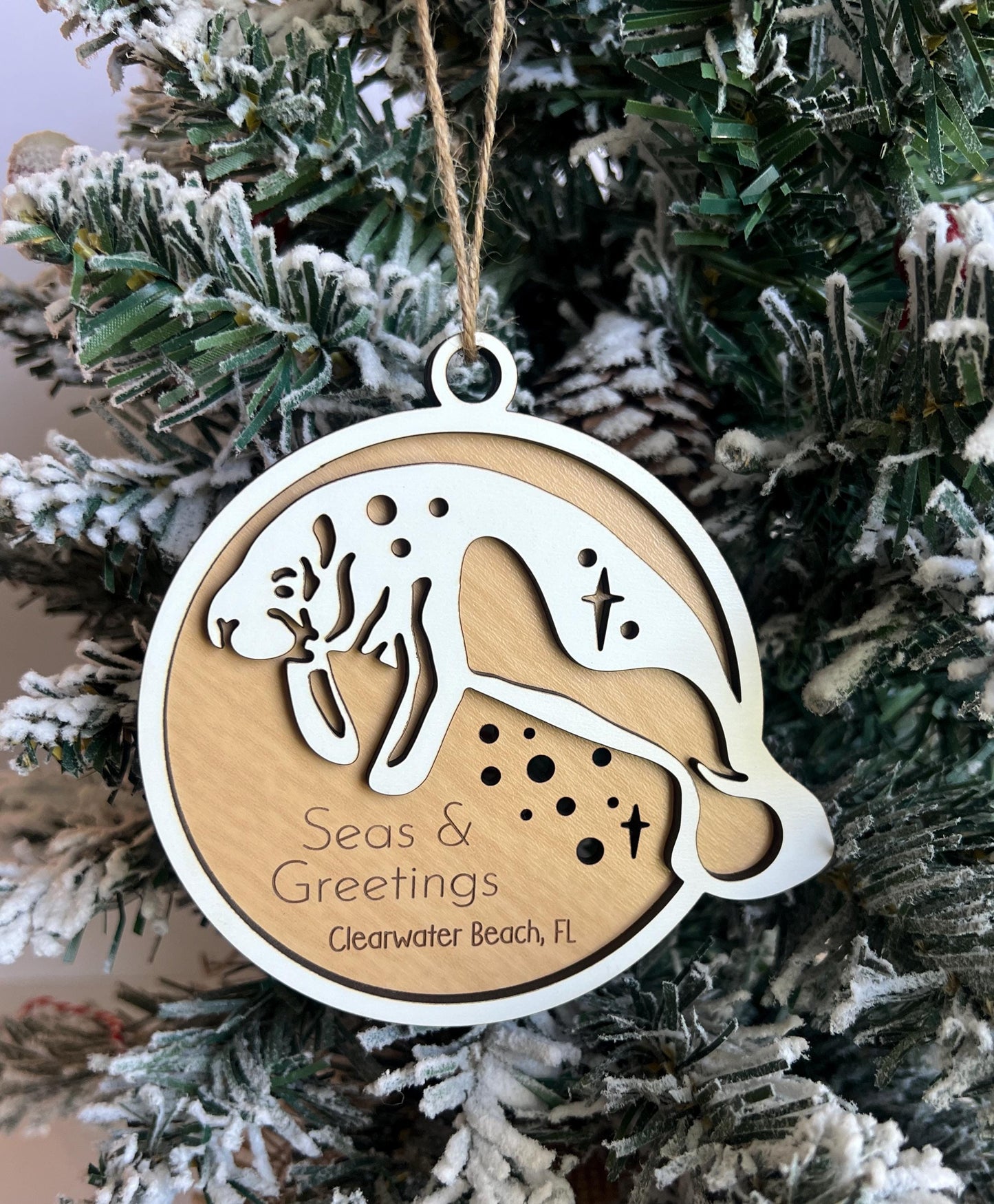Personalized Manatee Christmas Ornament, Custom Florida Beach Present, Christmas Gift, Florida Vacation Keepsake