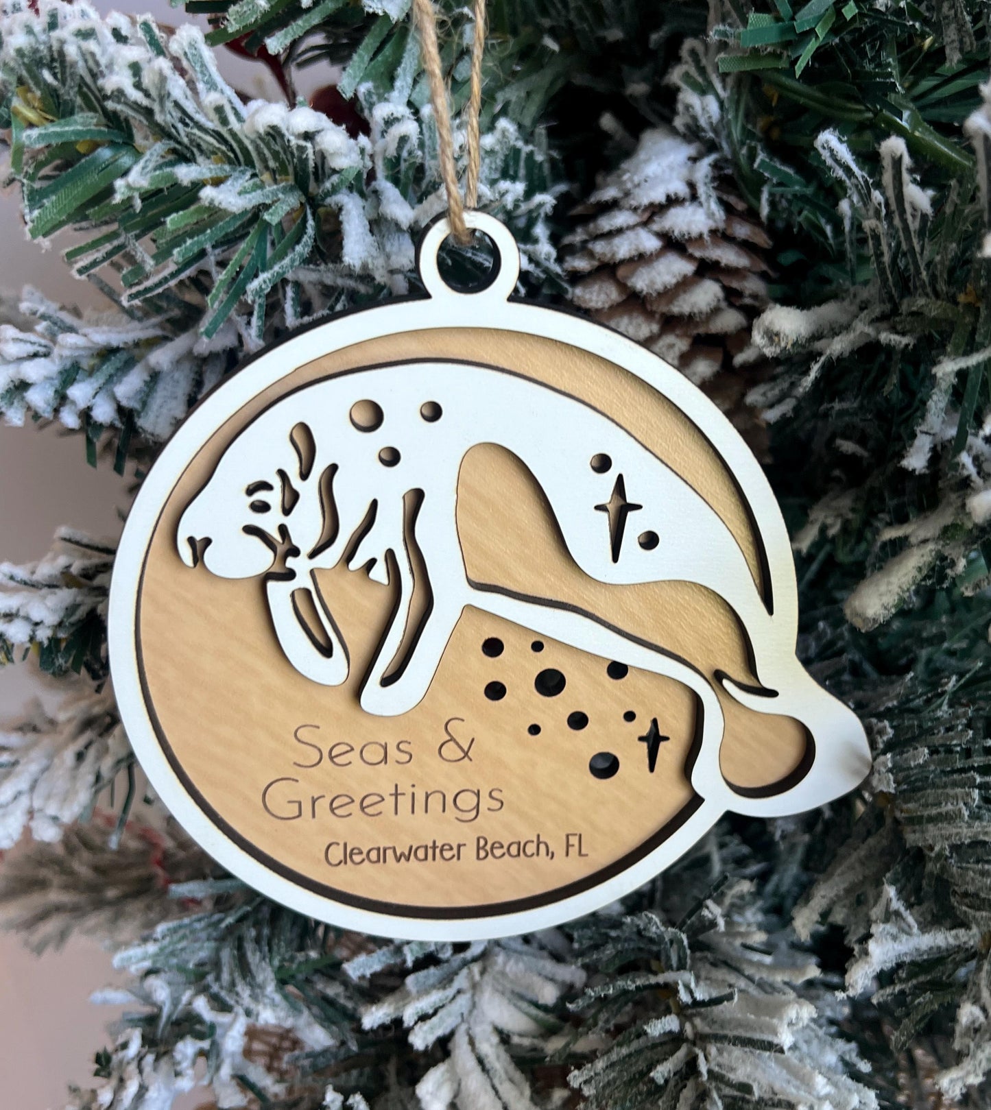 Personalized Manatee Christmas Ornament, Custom Florida Beach Present, Christmas Gift, Florida Vacation Keepsake