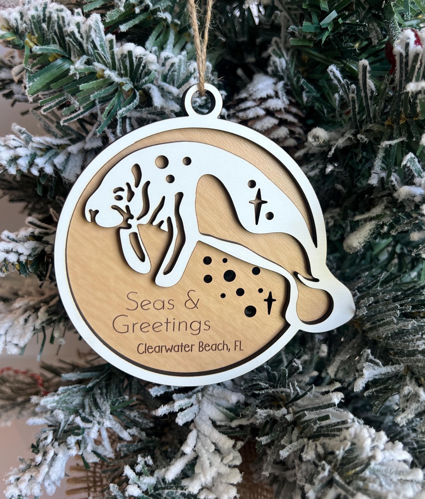 Personalized Manatee Christmas Ornament, Custom Florida Beach Present, Christmas Gift, Florida Vacation Keepsake