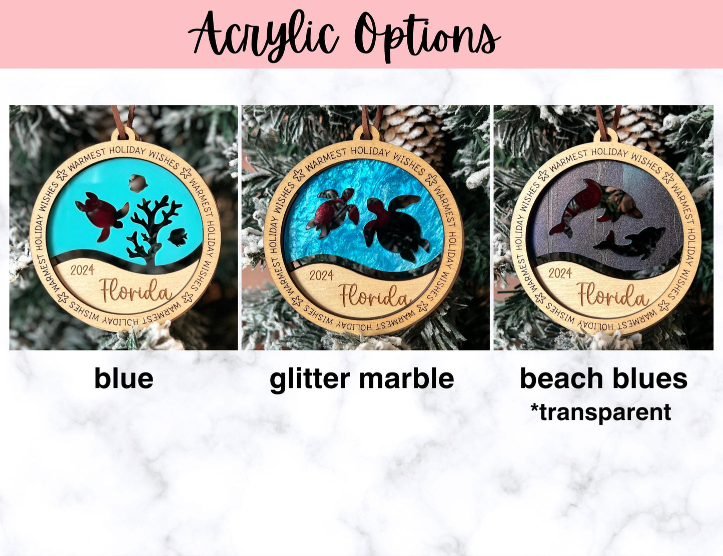 Personalized Beach Christmas Ornament, Fish Scuba Diver Sea Turtles Dolphin, Beach Vacation Keepsake, Ocean Life Gift, Coral Reef, Palm Tree