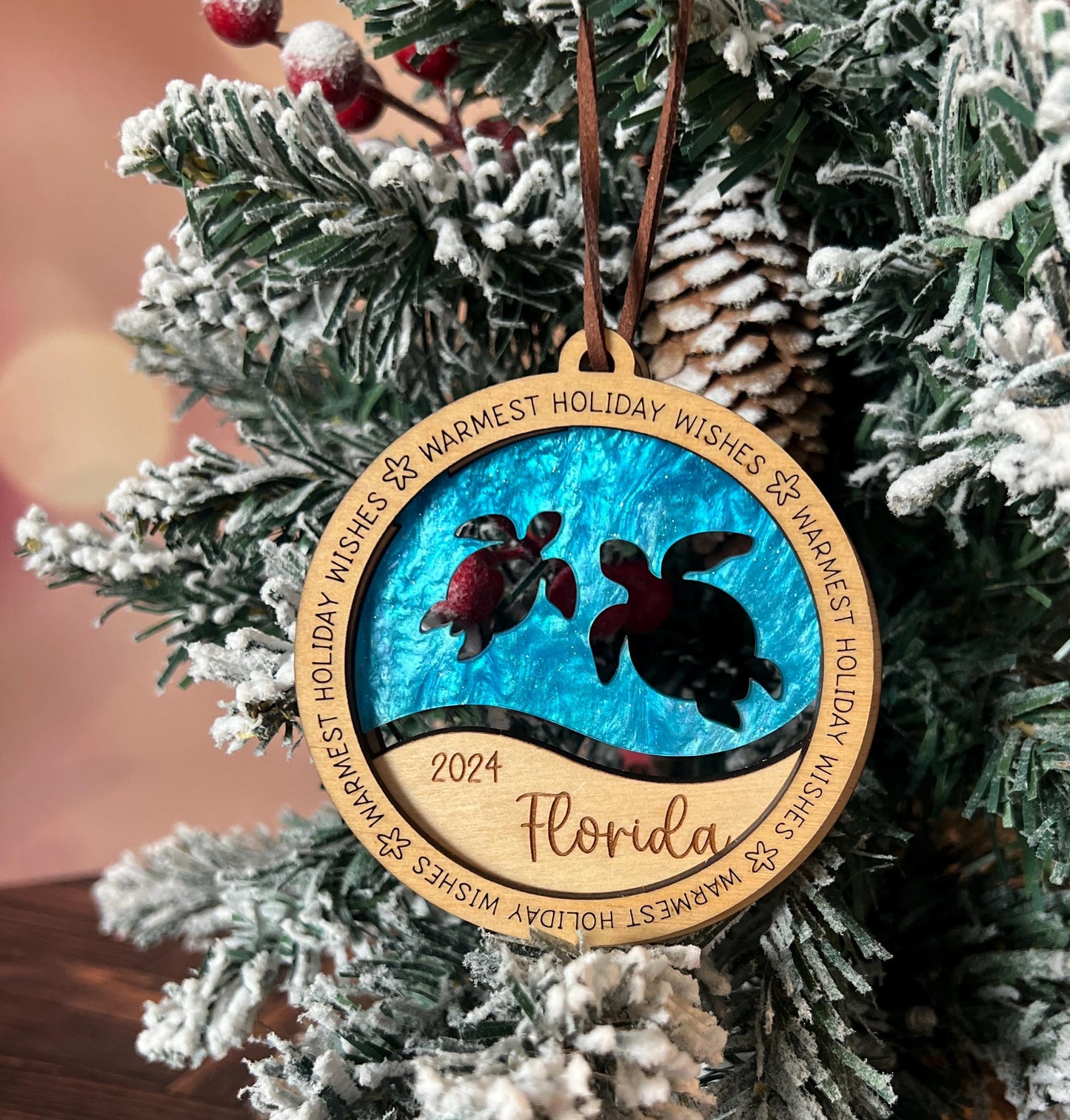 Personalized Beach Christmas Ornament, Fish Scuba Diver Sea Turtles Dolphin, Beach Vacation Keepsake, Ocean Life Gift, Coral Reef, Palm Tree