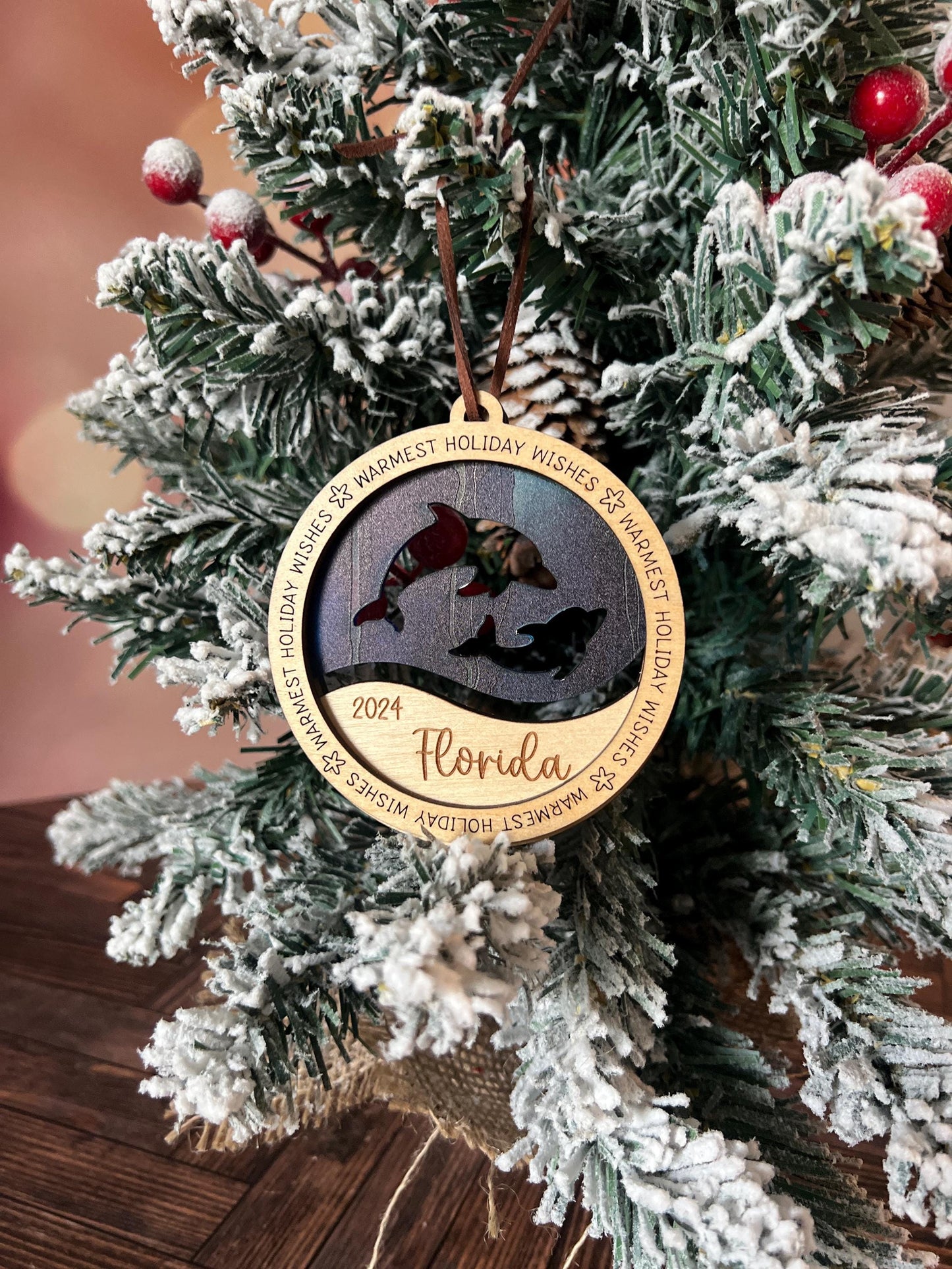 Personalized Beach Christmas Ornament, Fish Scuba Diver Sea Turtles Dolphin, Beach Vacation Keepsake, Ocean Life Gift, Coral Reef, Palm Tree