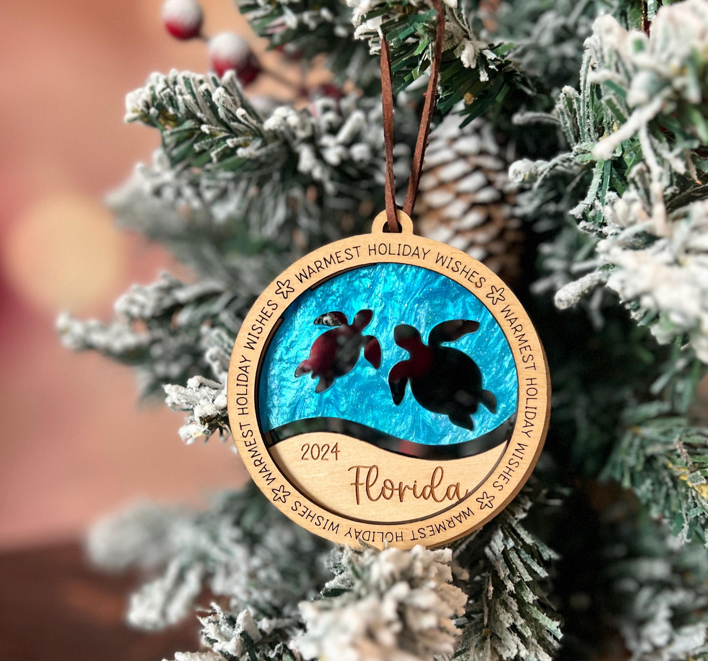 Personalized Beach Christmas Ornament, Fish Scuba Diver Sea Turtles Dolphin, Beach Vacation Keepsake, Ocean Life Gift, Coral Reef, Palm Tree