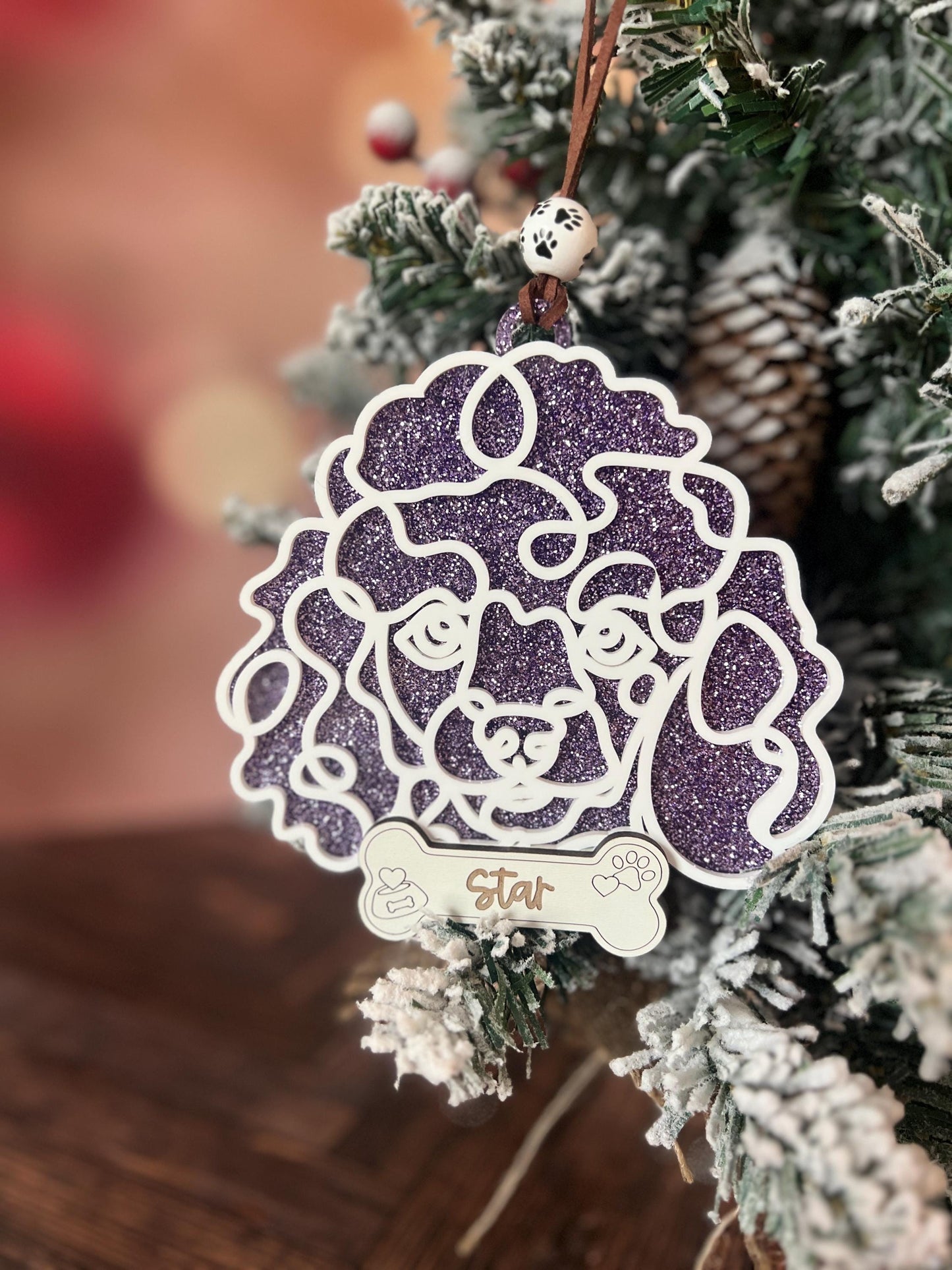 Personalized Dog Christmas Ornament, Custom Glitter Pet Ornament, Dachshund, Line Dog Art, Dog Mom Present, Dog Breed Gift, New Puppy Owner