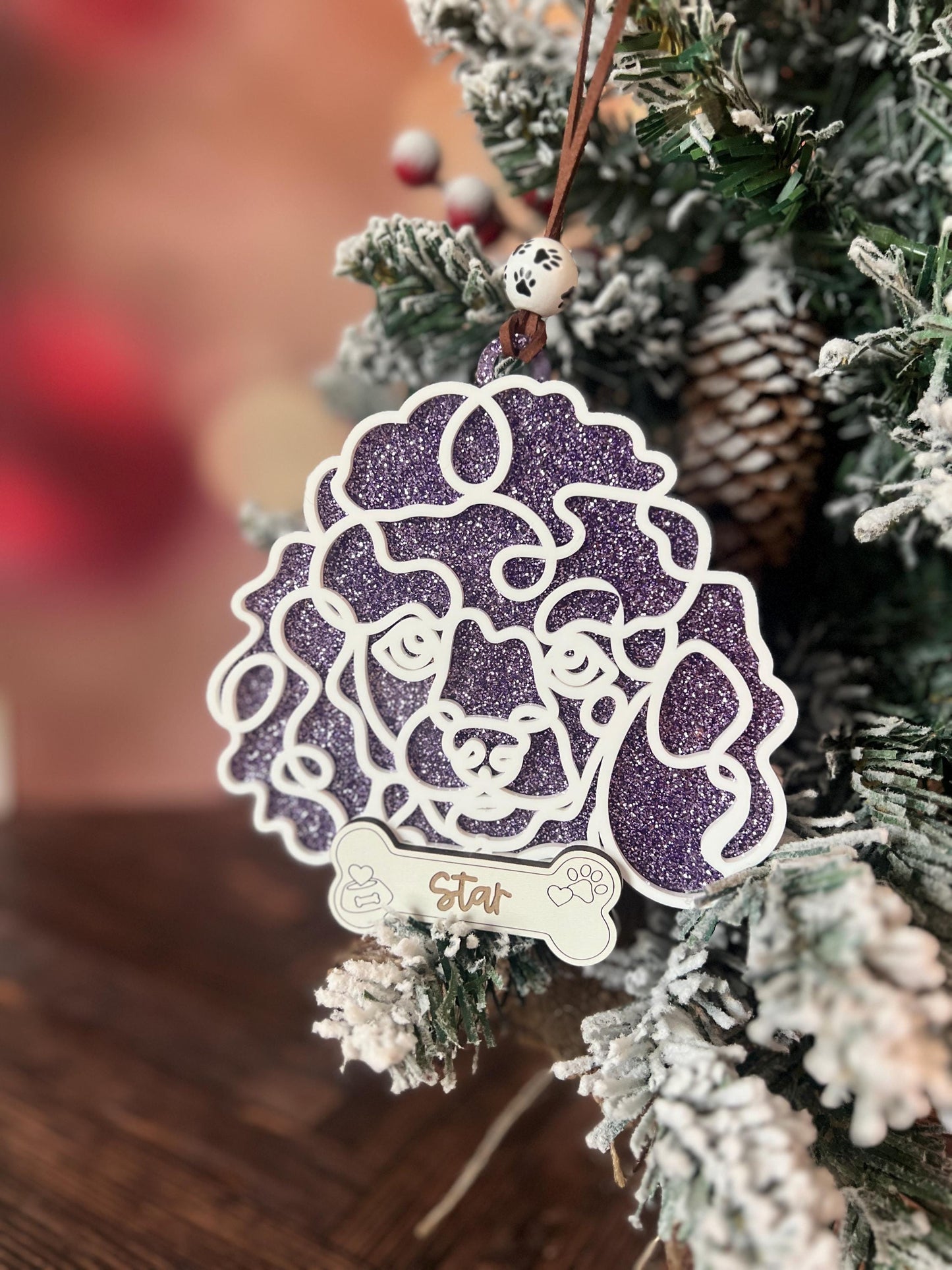 Personalized Dog Christmas Ornament, Custom Glitter Pet Ornament, Dachshund, Line Dog Art, Dog Mom Present, Dog Breed Gift, New Puppy Owner