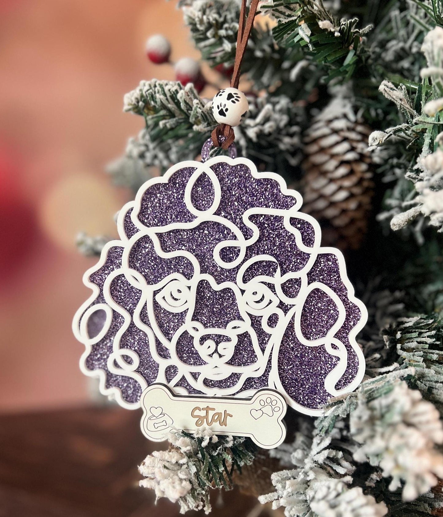 Personalized Dog Christmas Ornament, Custom Glitter Pet Ornament, Dachshund, Line Dog Art, Dog Mom Present, Dog Breed Gift, New Puppy Owner