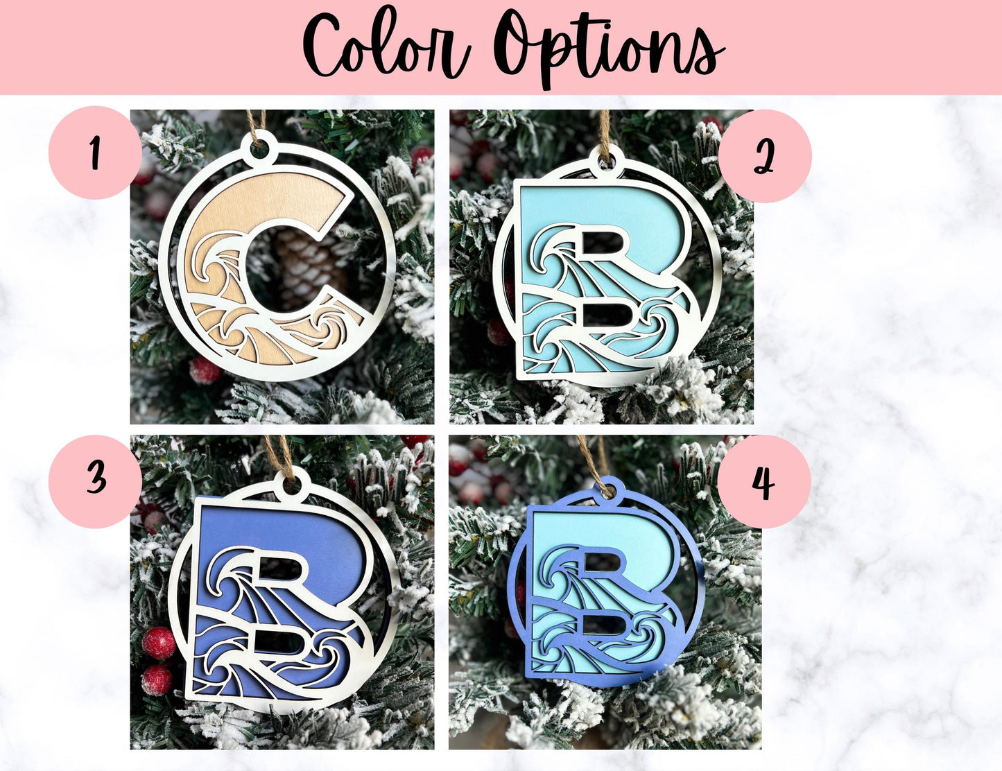 Monogram Wave Christmas Ornament, Beach Lover Gift, Florida Beach Present, Xmas Gift, Florida Vacation Keepsake, Family Monogram
